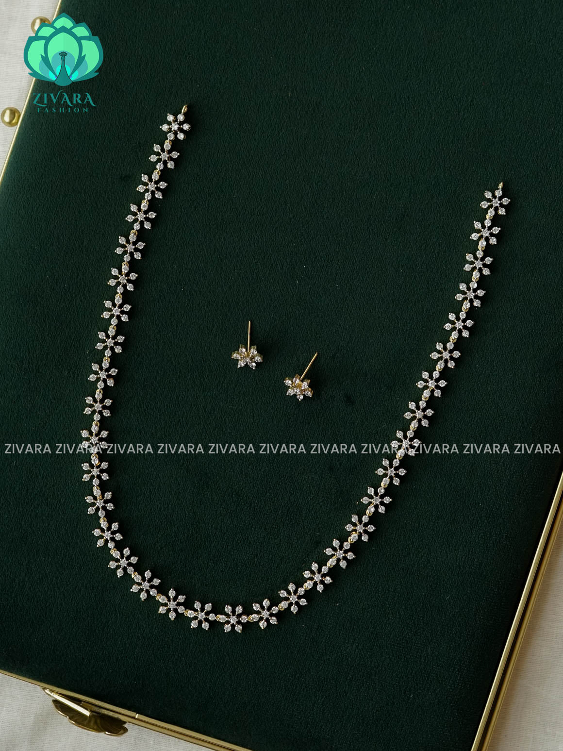 WHITE STONE STAR  - Traditional PREMIUM  MIDCHEST haaram with earrings- Zivara Fashion