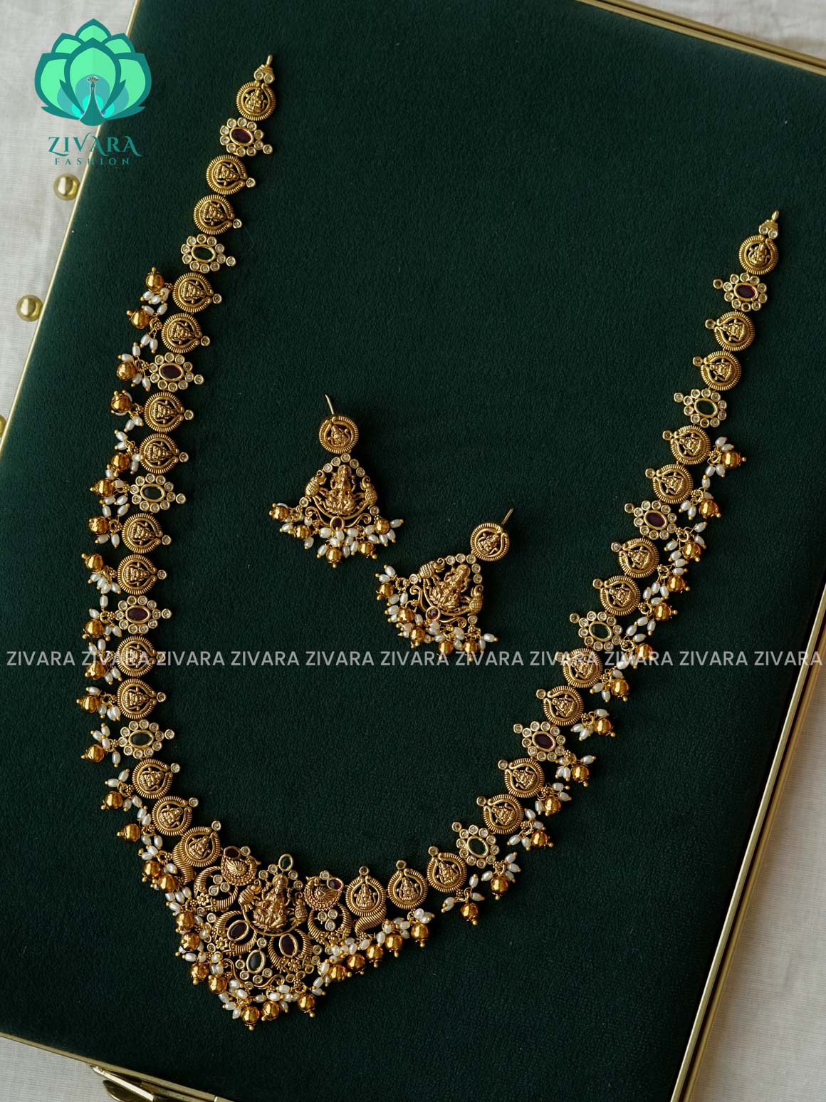 TEMPLE - Traditional PREMIUM MATTE polish haaram/neckwear with earrings- Zivara Fashion