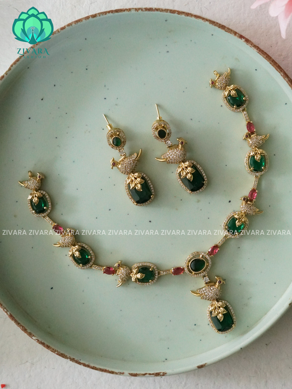 CUTE PARROT NECK WEAR WITh EARRINGS   - Premium quality CZ Matte collection-south indian jewellery