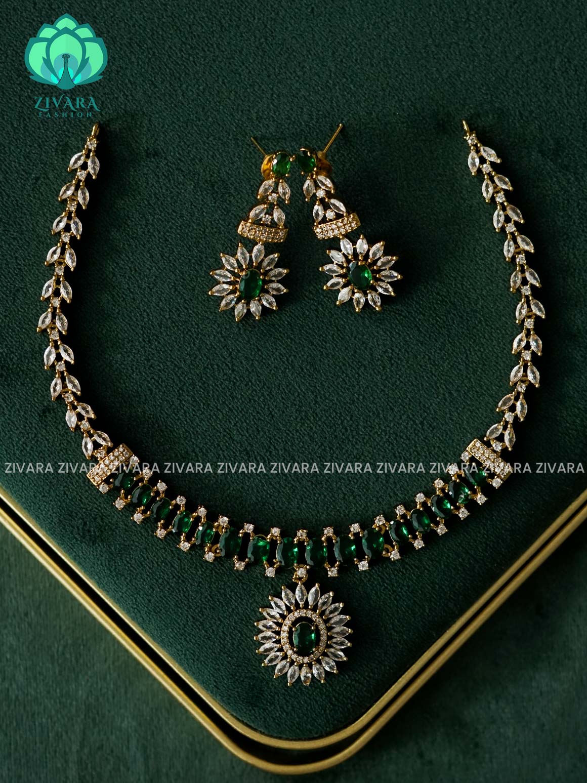 Green- STONE DIAMOND REPLICA - SUBTLE POLISH stylish and minimal elegant neckwear - Zivara Fashion