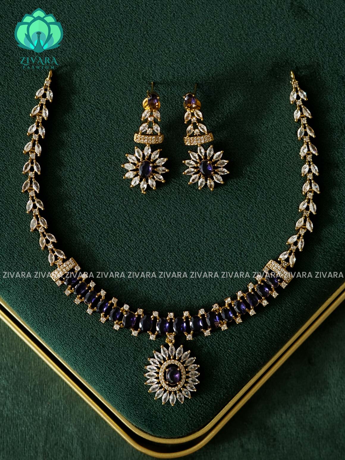 Purple- STONE DIAMOND REPLICA - SUBTLE POLISH stylish and minimal elegant neckwear - Zivara Fashion
