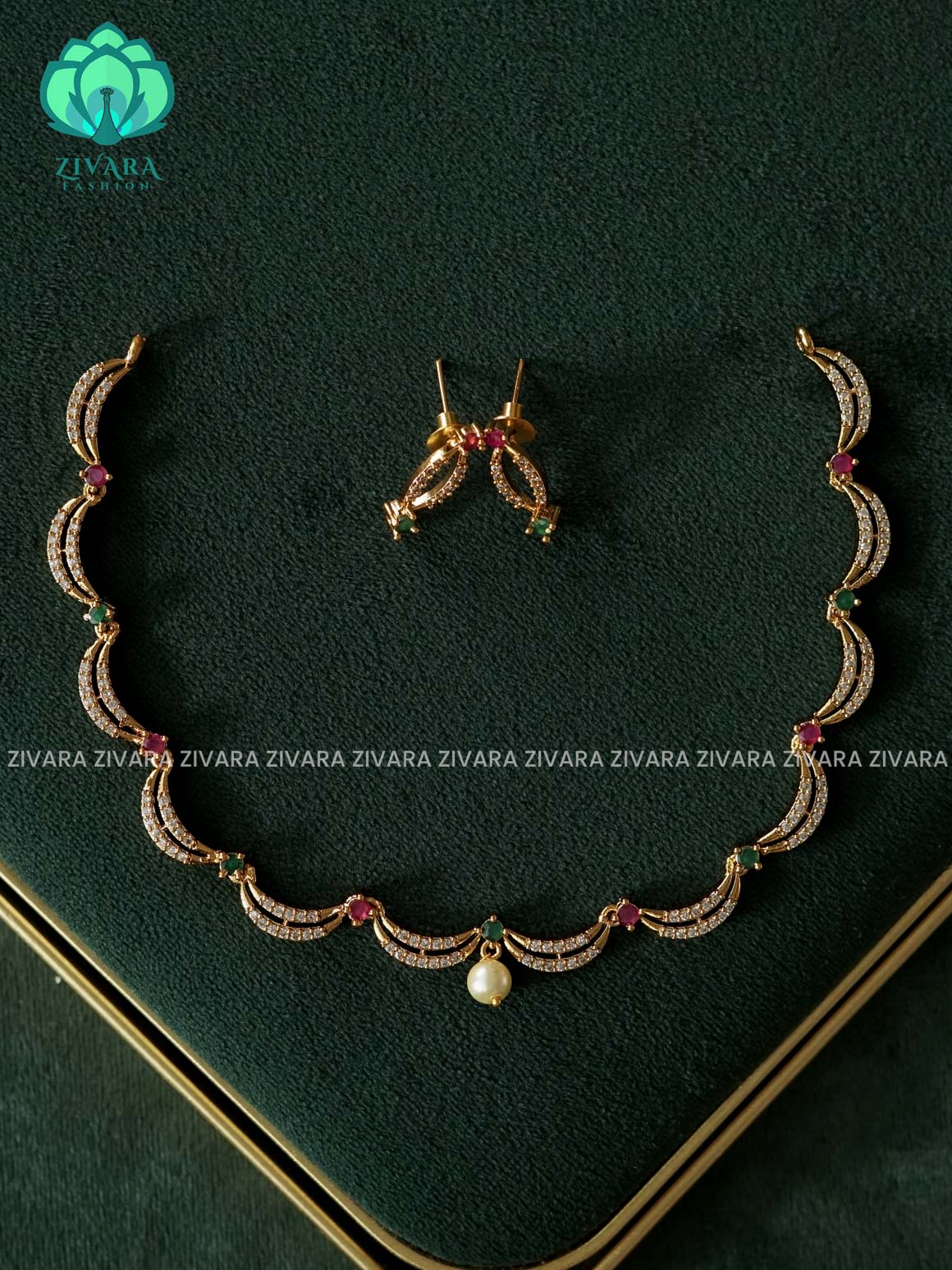 Ruby  green stone - U shape - SUBTLE POLISH stylish and minimal elegant neckwear - Zivara Fashion