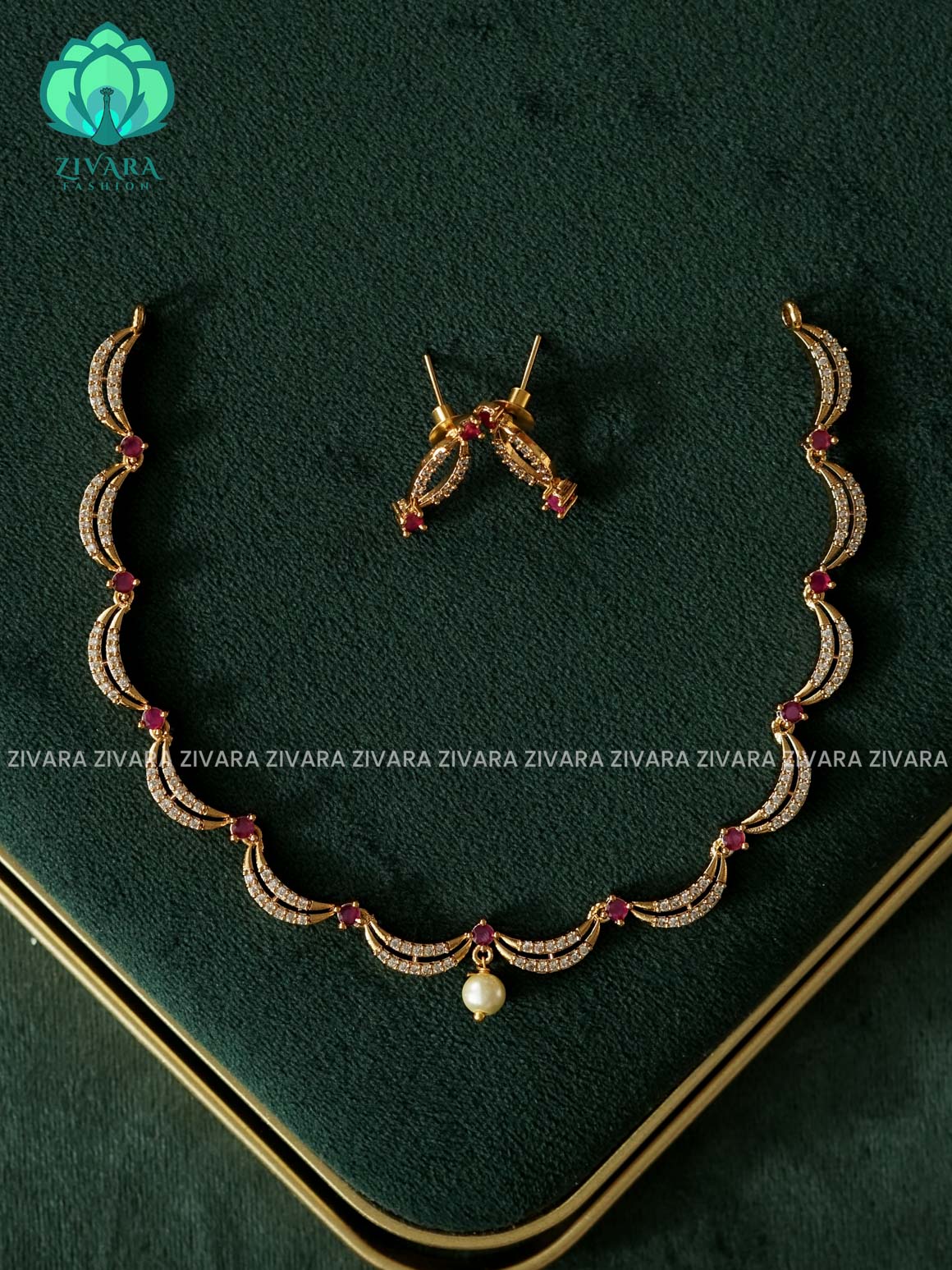Ruby  stone - U shape - SUBTLE POLISH stylish and minimal elegant neckwear - Zivara Fashion
