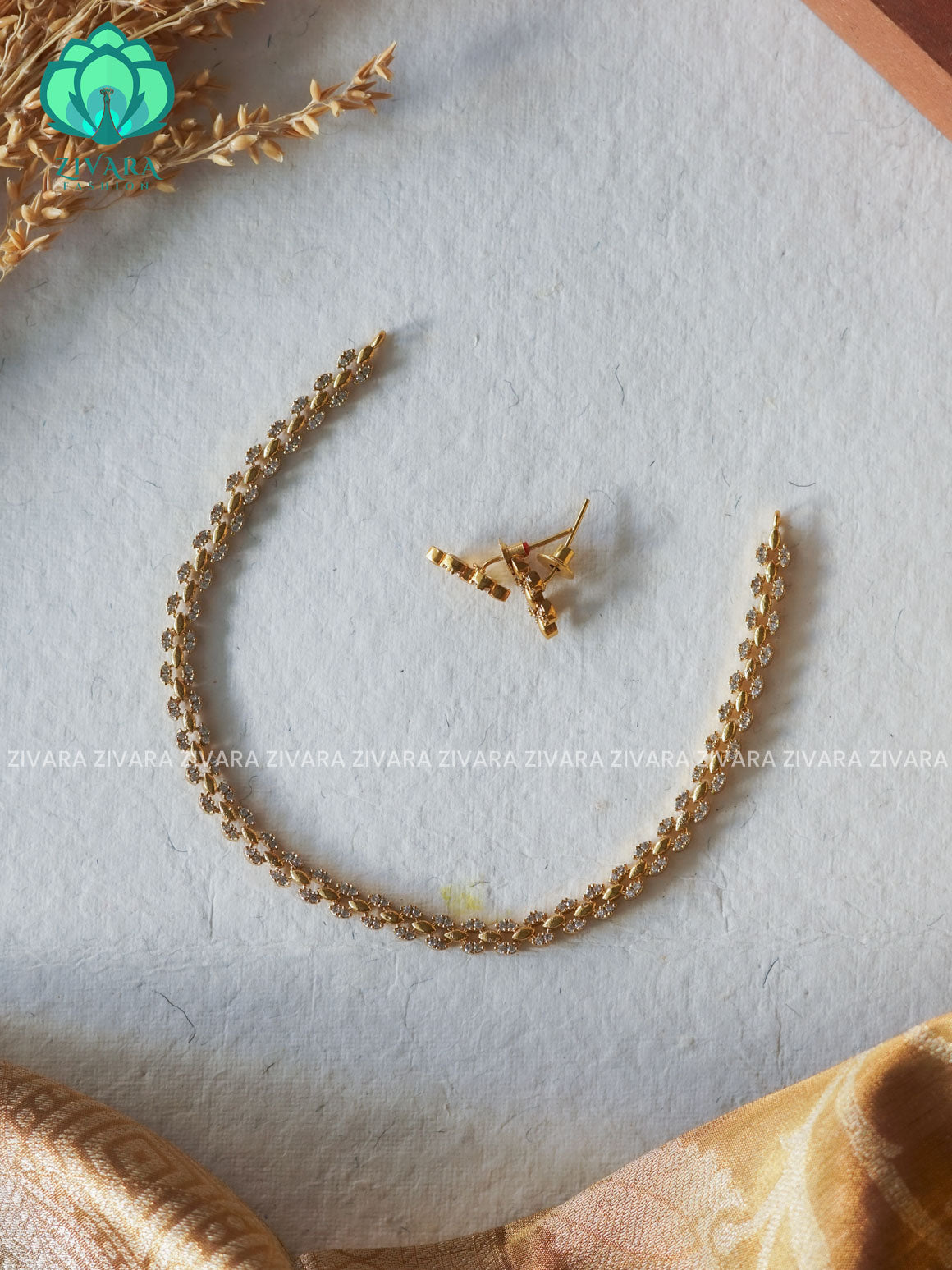 SMALL SIZE SIMPLE KIDS EXCLUSIVE  WHITE STONE  - stylish and minimal elegant neckwear with earrings- Zivara Fashion