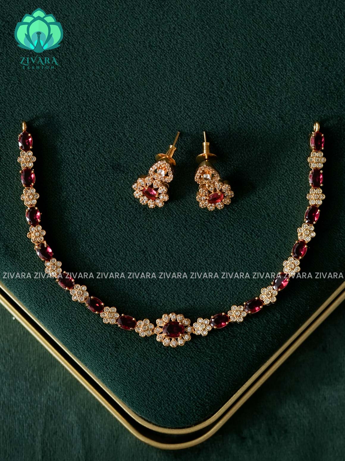 Ruby  Floral stone-  stylish and minimal elegant neckwear- Zivara Fashion