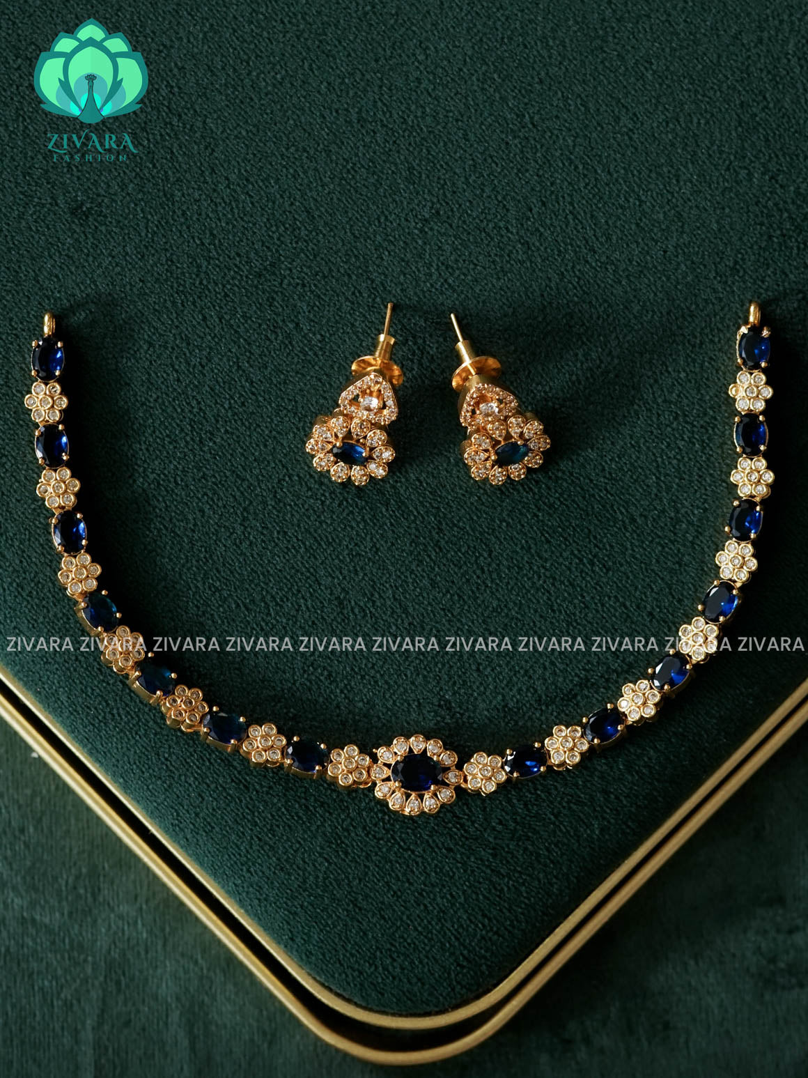 Blue Floral stone-  stylish and minimal elegant neckwear- Zivara Fashion