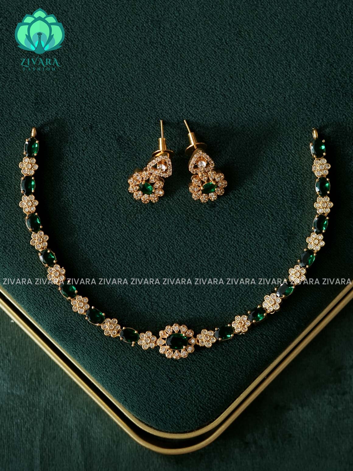 Green Floral stone-  stylish and minimal elegant neckwear- Zivara Fashion