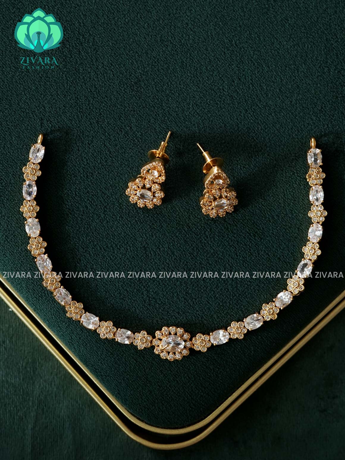 White Floral stone-  stylish and minimal elegant neckwear- Zivara Fashion