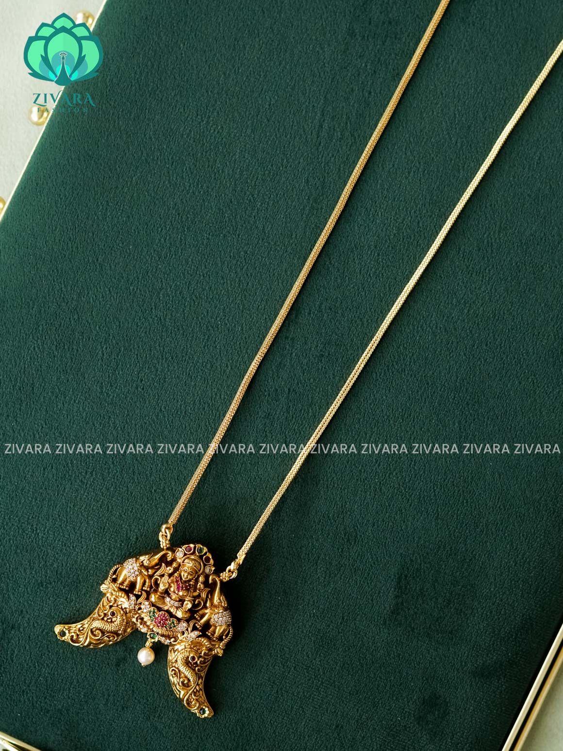 VINTAGE TEMPLE TIGER HORN  PENDANT WITH CHAIN - Traditional NORMAL MATTE polish MIDCHEST neckwear with earrings- Zivara Fashion