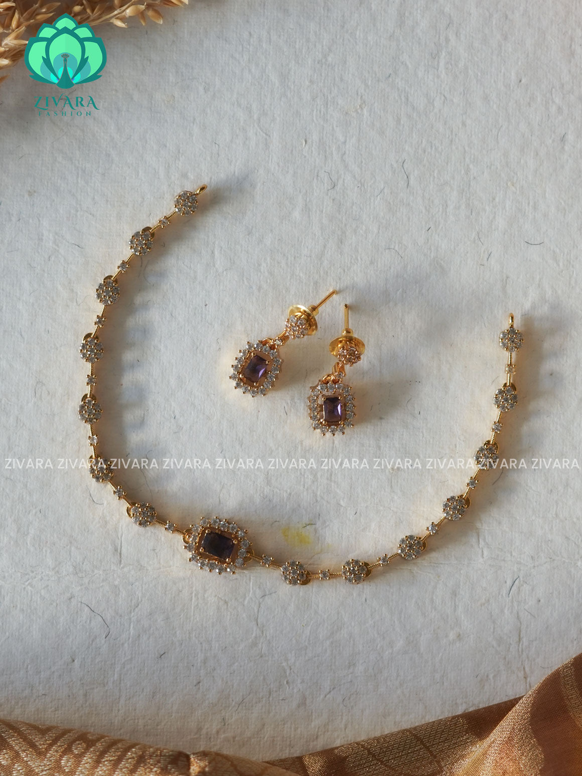 PURPLE SMALL KIDS FRIENDLY  - stylish and minimal elegant neckwear with earrings- Zivara Fashion
