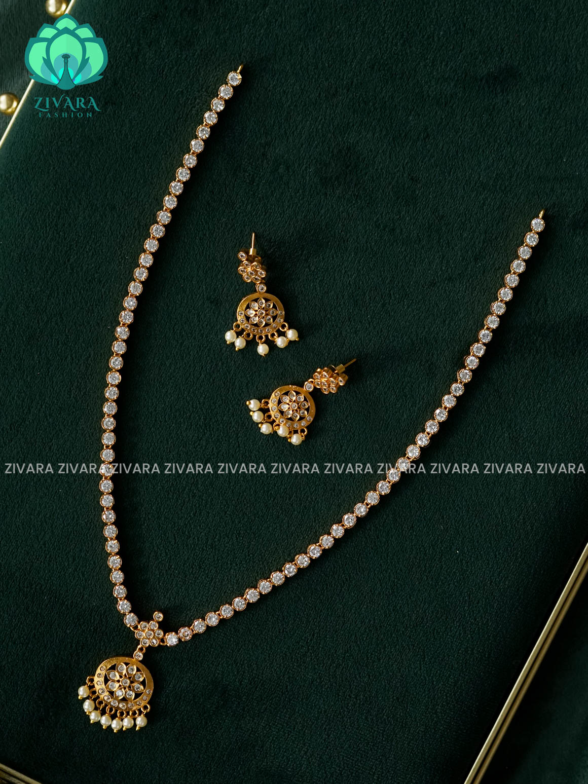 WHITE EVERGREEN  - Traditional PREMIUM MATTE polish MIDCHEST haaram/neckwear with earrings- Zivara Fashion