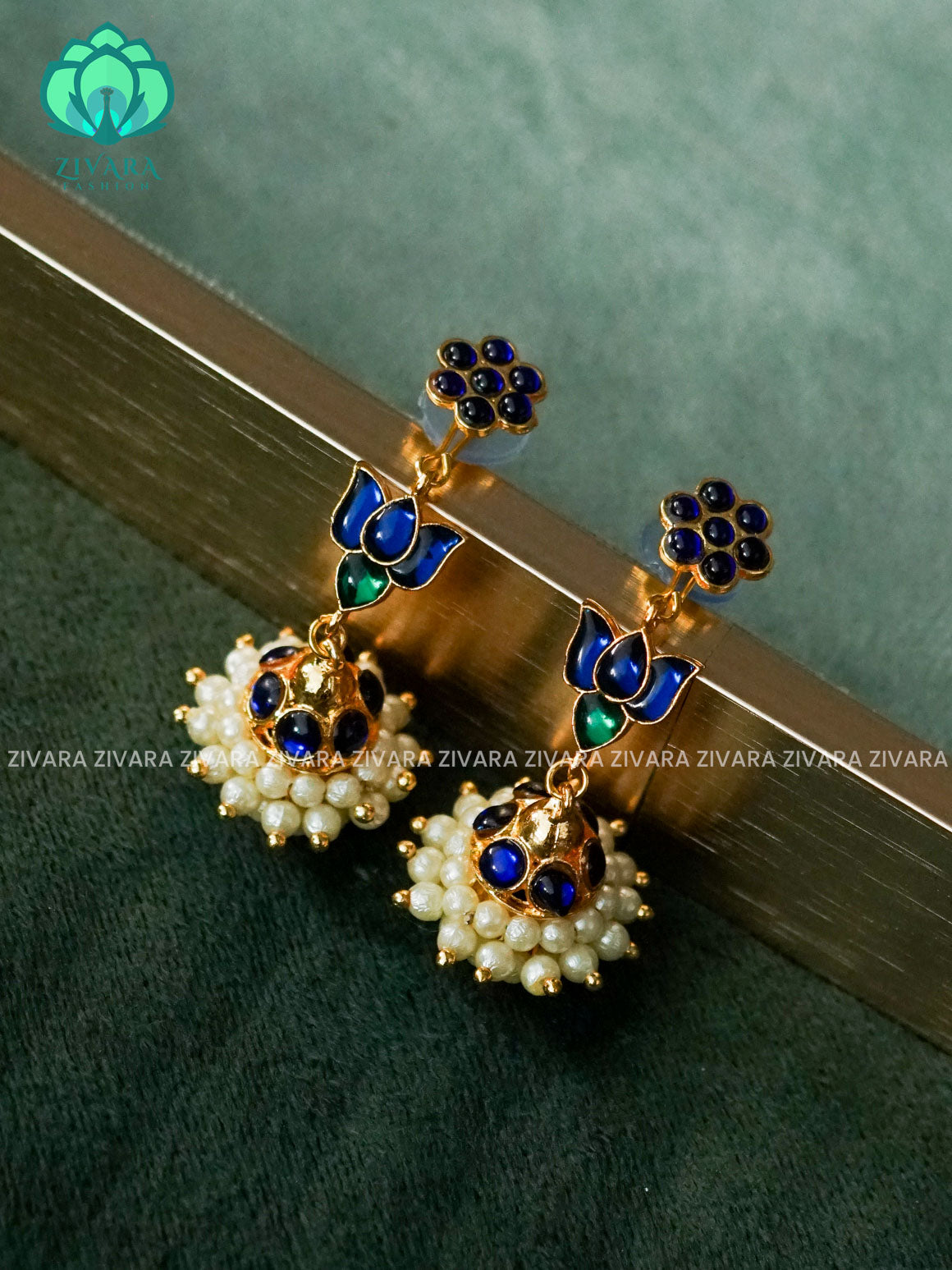 BLUE -LOTUS KEMP JHUMKA  KIDS FRIENDLY  SIZE STONE JHUMKA - latest kemp dance jewellery collection