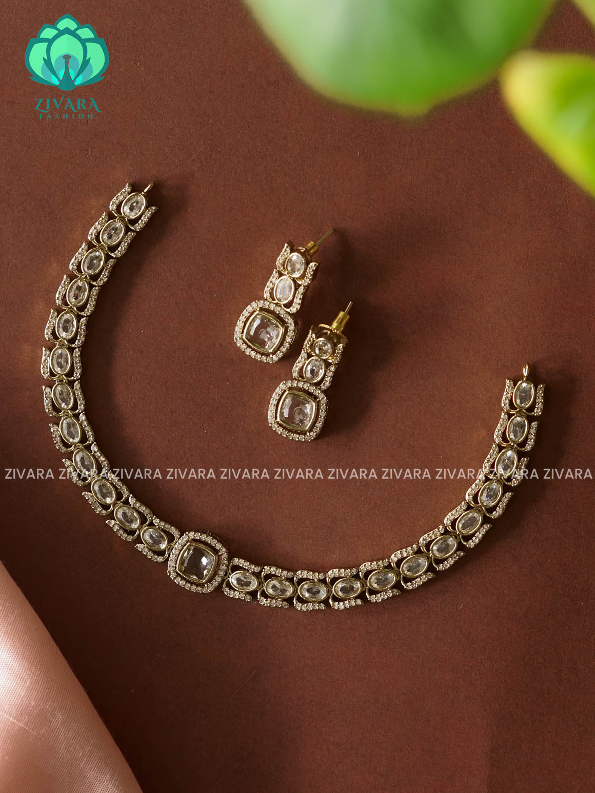 RUBY STRAIGHT LINE  - stylish and minimal elegant neckwear with earrings- Zivara Fashion