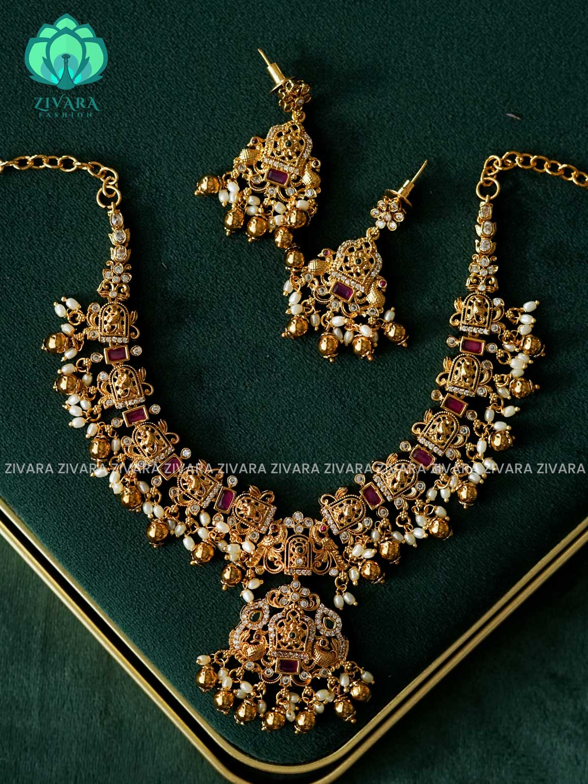 AKSHAYAM - TEMPLE NECKWEAR WITH HANGINGS -Traditional south indian premium neckwear with earrings- Zivara Fashion- latest jewellery design