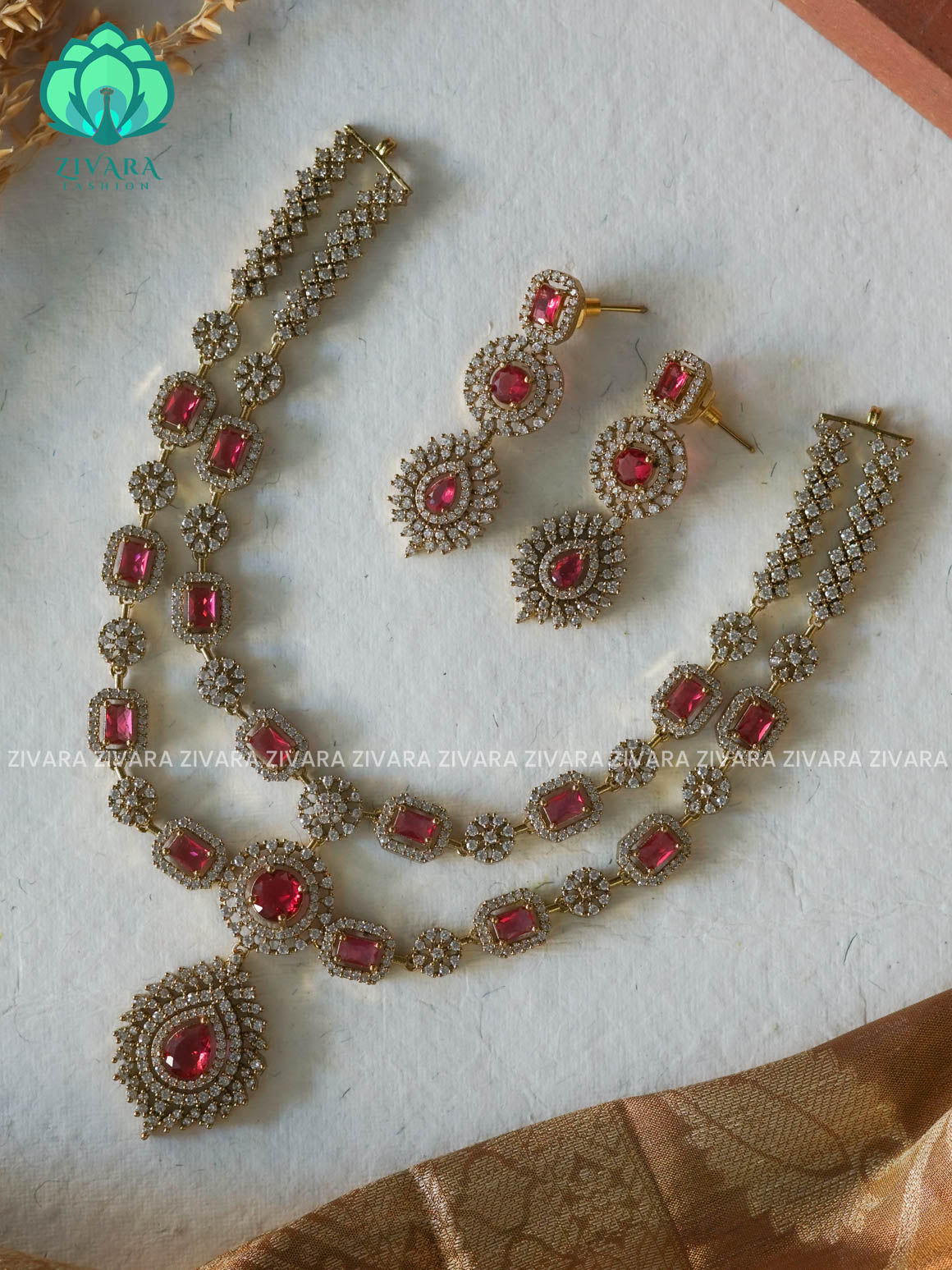 RUBY- Step /layered - SUBTLE GOLD FINISH stylish and minimal elegant neckwear with earrings- Zivara Fashion
