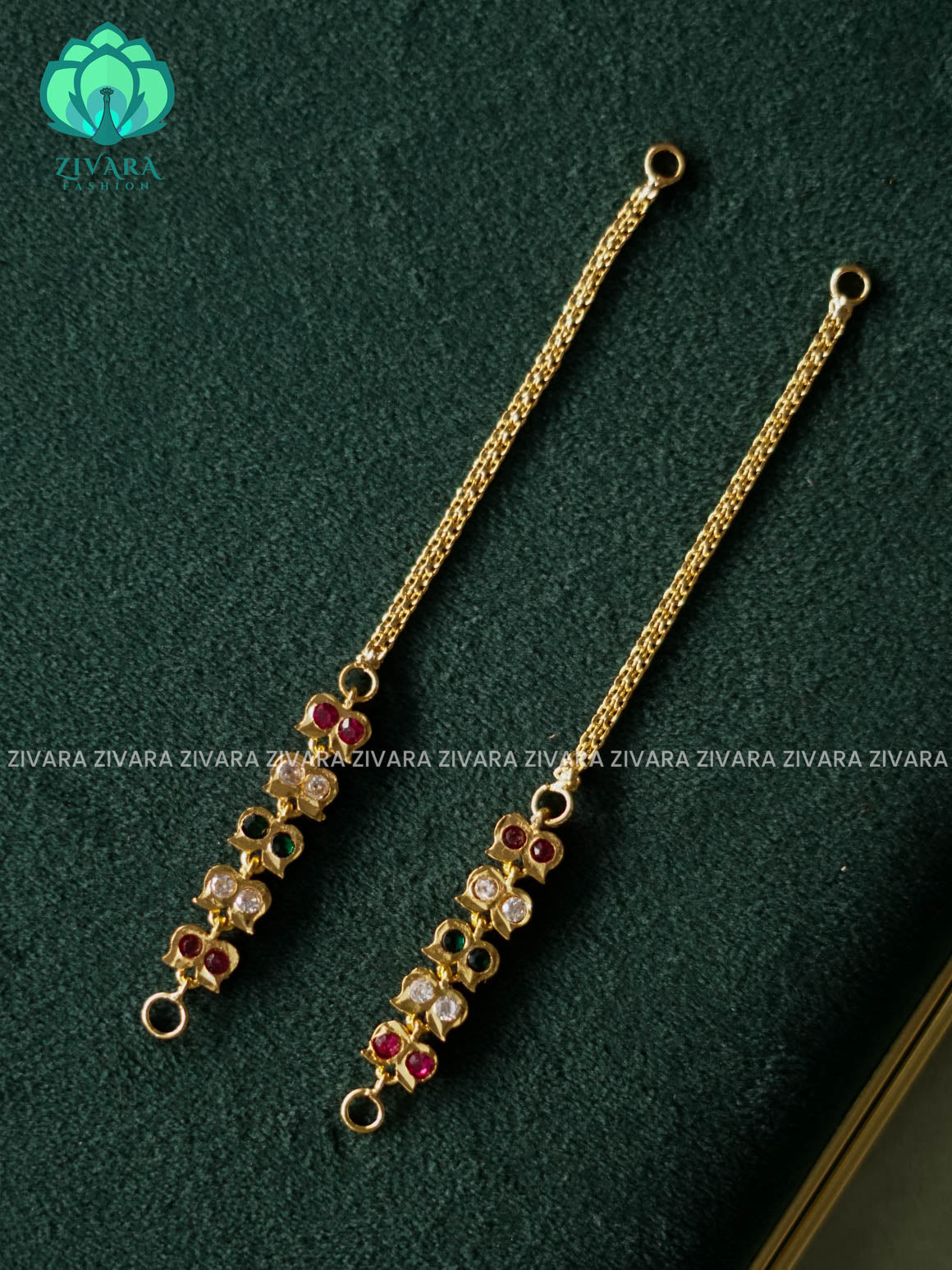 AMBIGAI - WHITE RUBY GREEN STONE MICROGOLD POLISH EARCHAIN/MAATAL - LATEST TRENDING COLLECTION - ZIVARA FASHION