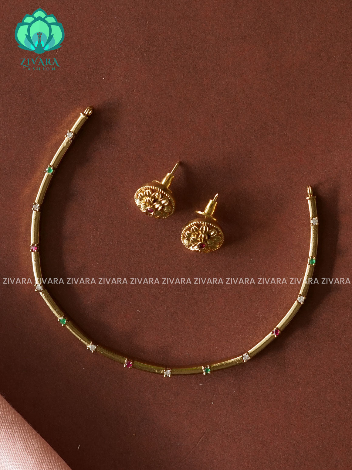 Kids friendly simple stone hasli - stylish and minimal elegant neckwear with earrings- Zivara Fashion