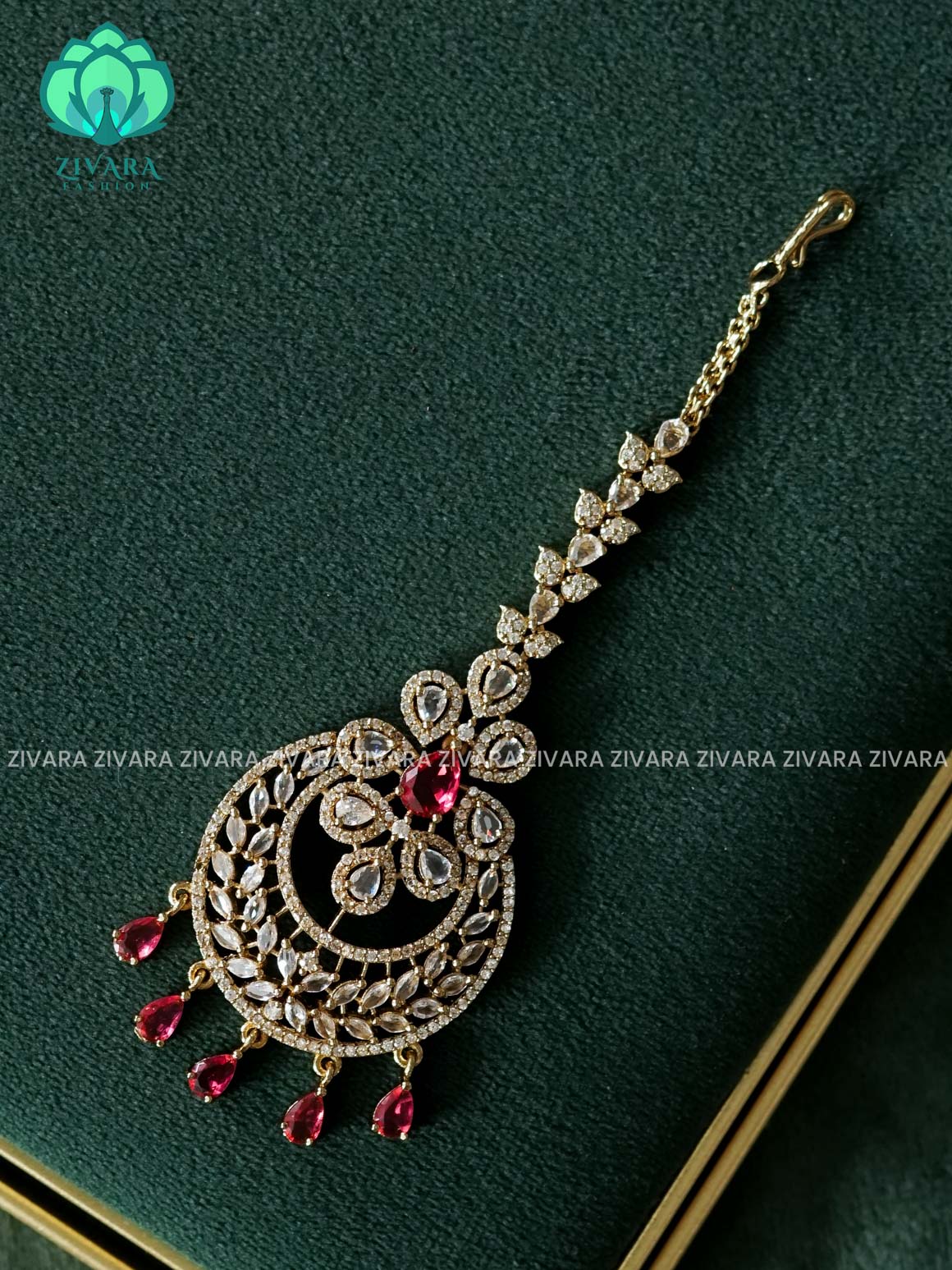 WHITE RUBY MOTIF FREE TIKKA -  bridal head accessory- latest bridal collection - Zivara fashion