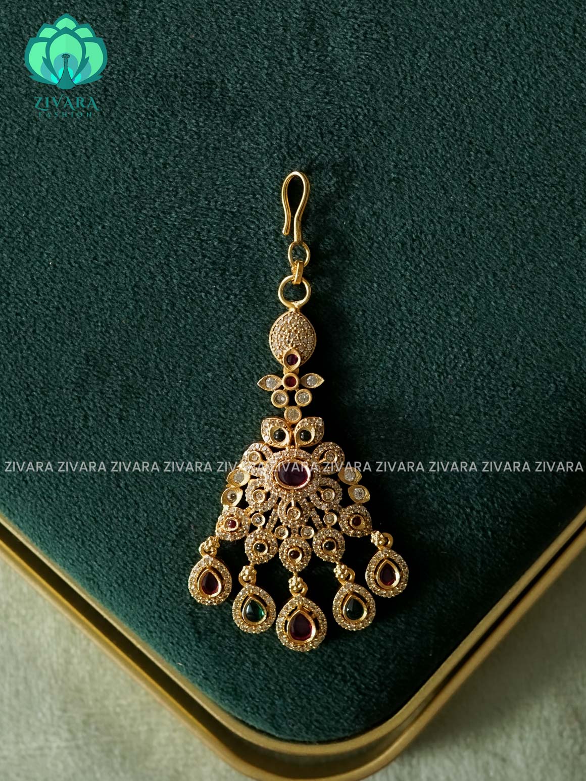 MOTIF FREE PASTEL GREEN STONE CHUTTI - bridal head accessory- latest bridal collection - Zivara fashion