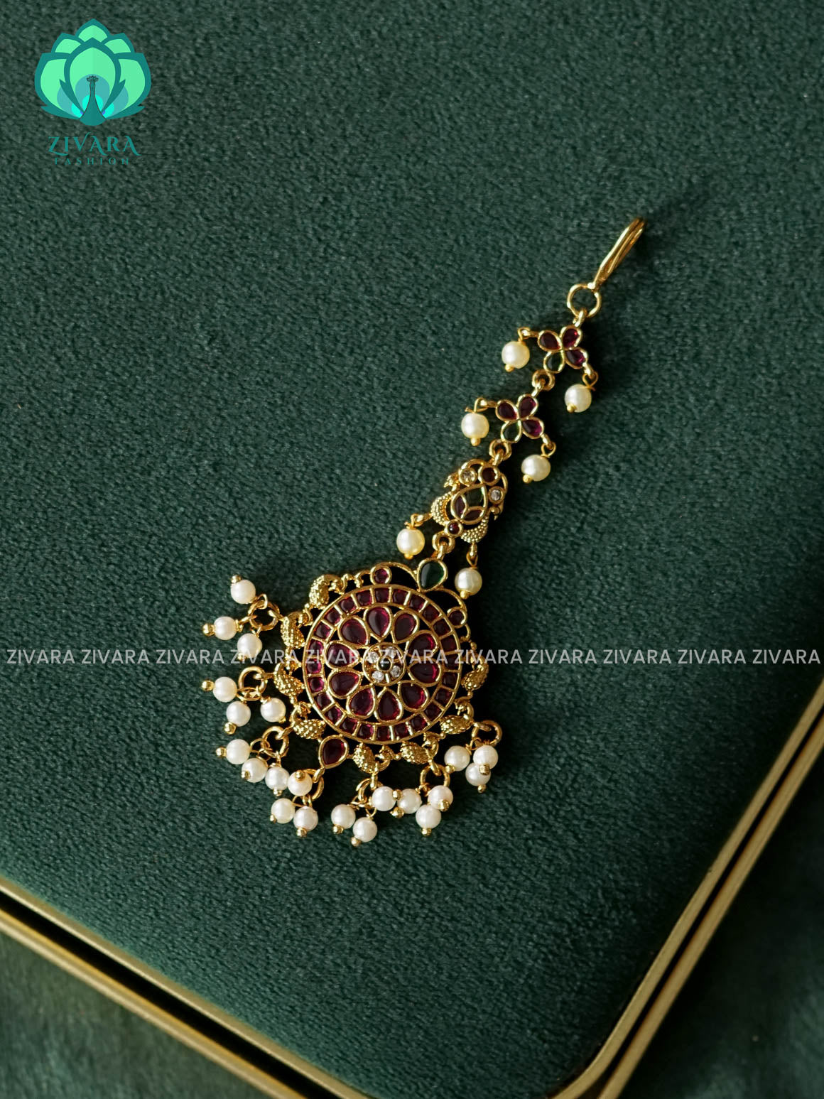 REAL KEMP FLOWER  MOTIF CHUTTI WITH  HANGINGS - bridal head accessory- latest bridal collection - Zivara fashion