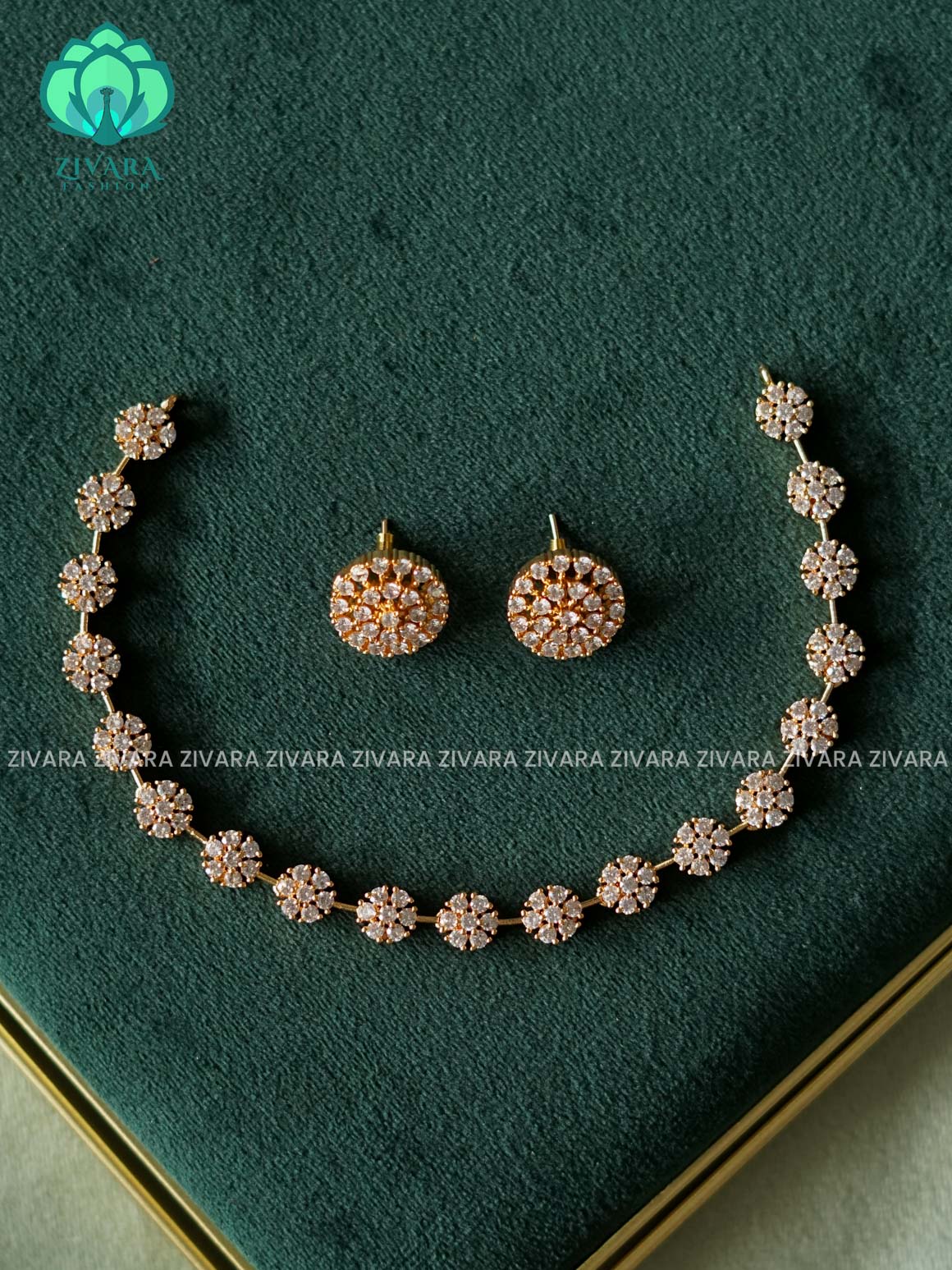 Kids friendly Simple floral white stone neckwear with earrings- Zivara Fashion