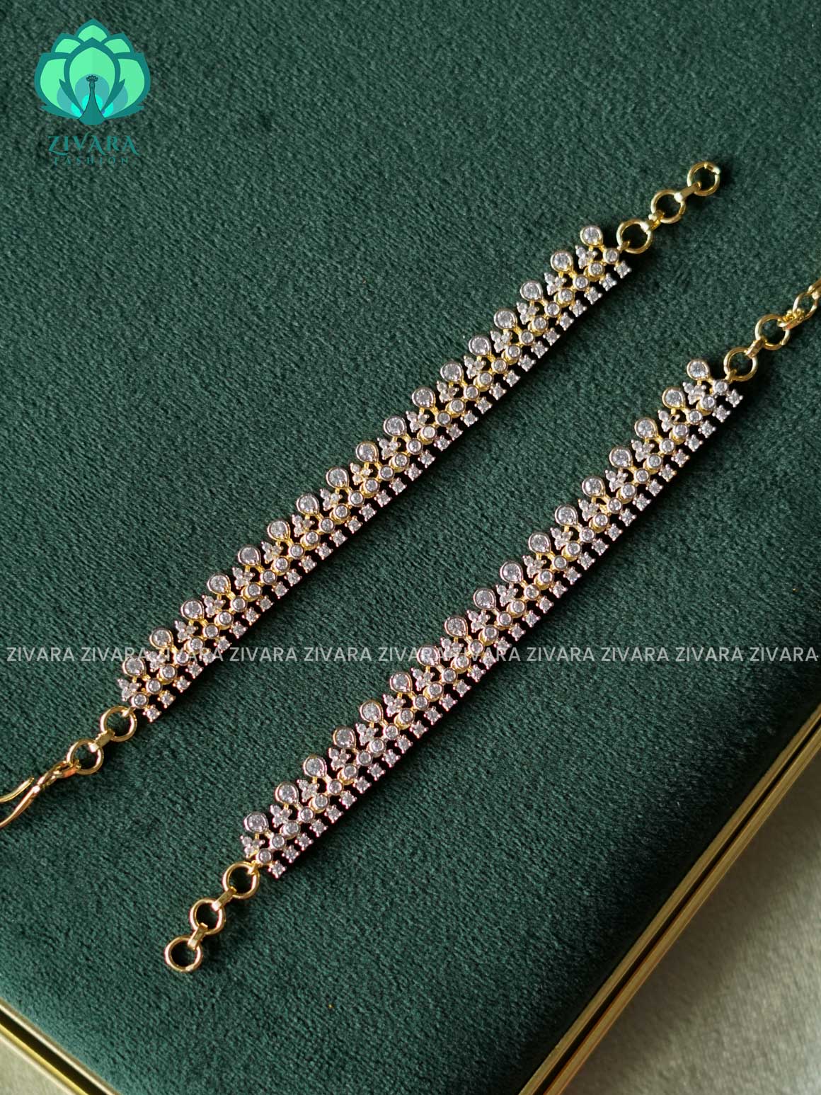 Rhodium dual polish straight premium finish bridal earchain maatal- south indian kemp bridal accessory
