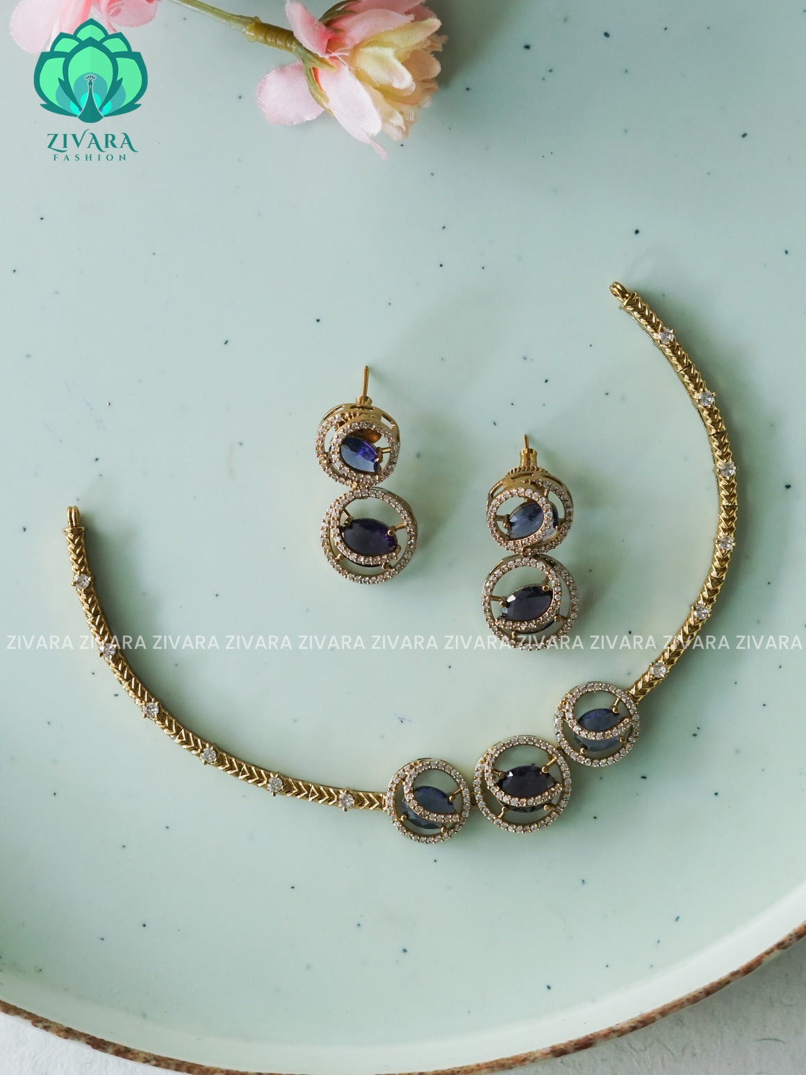 PURPLE CIRCLE HASLI -Traditional south indian premium neckwear with earrings- Zivara Fashion- latest jewellery design