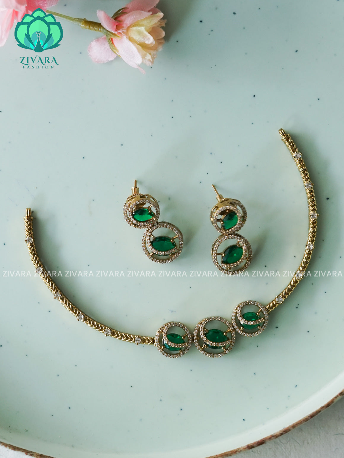 GREEN CIRCLE HASLI -Traditional south indian premium neckwear with earrings- Zivara Fashion- latest jewellery design