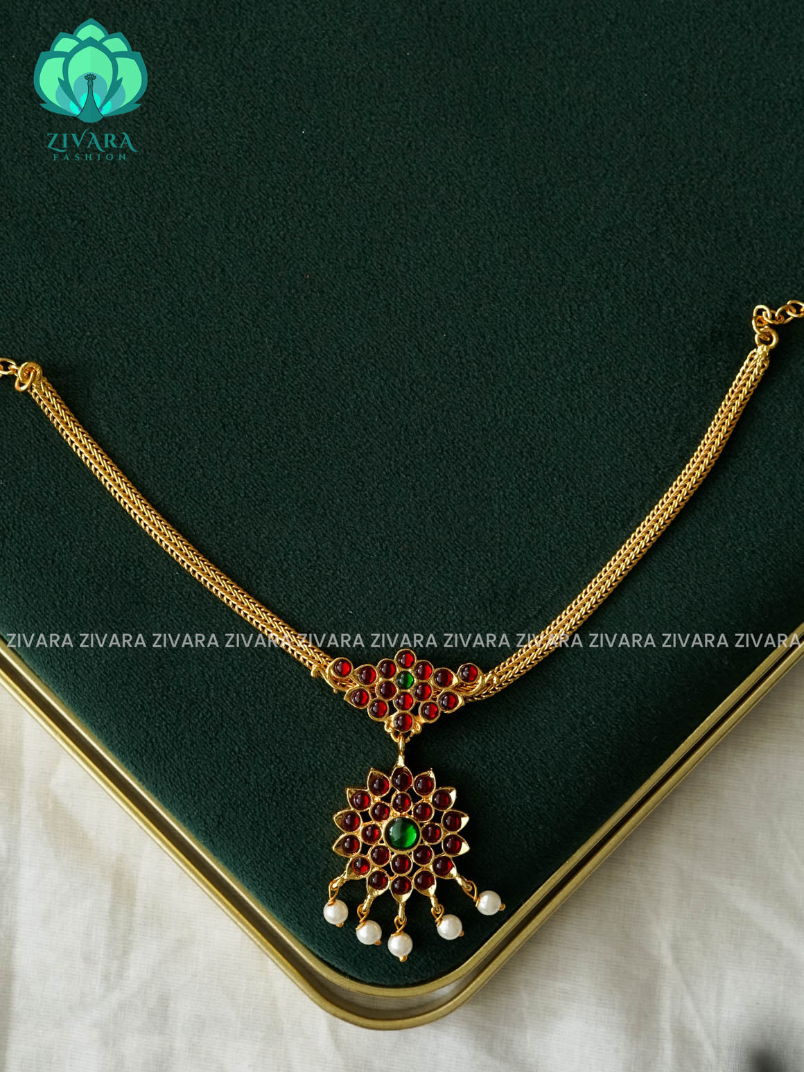 Red and Green- INIYA  - Simple kemp attigai neckwear - latest kemp dance jewellery collection