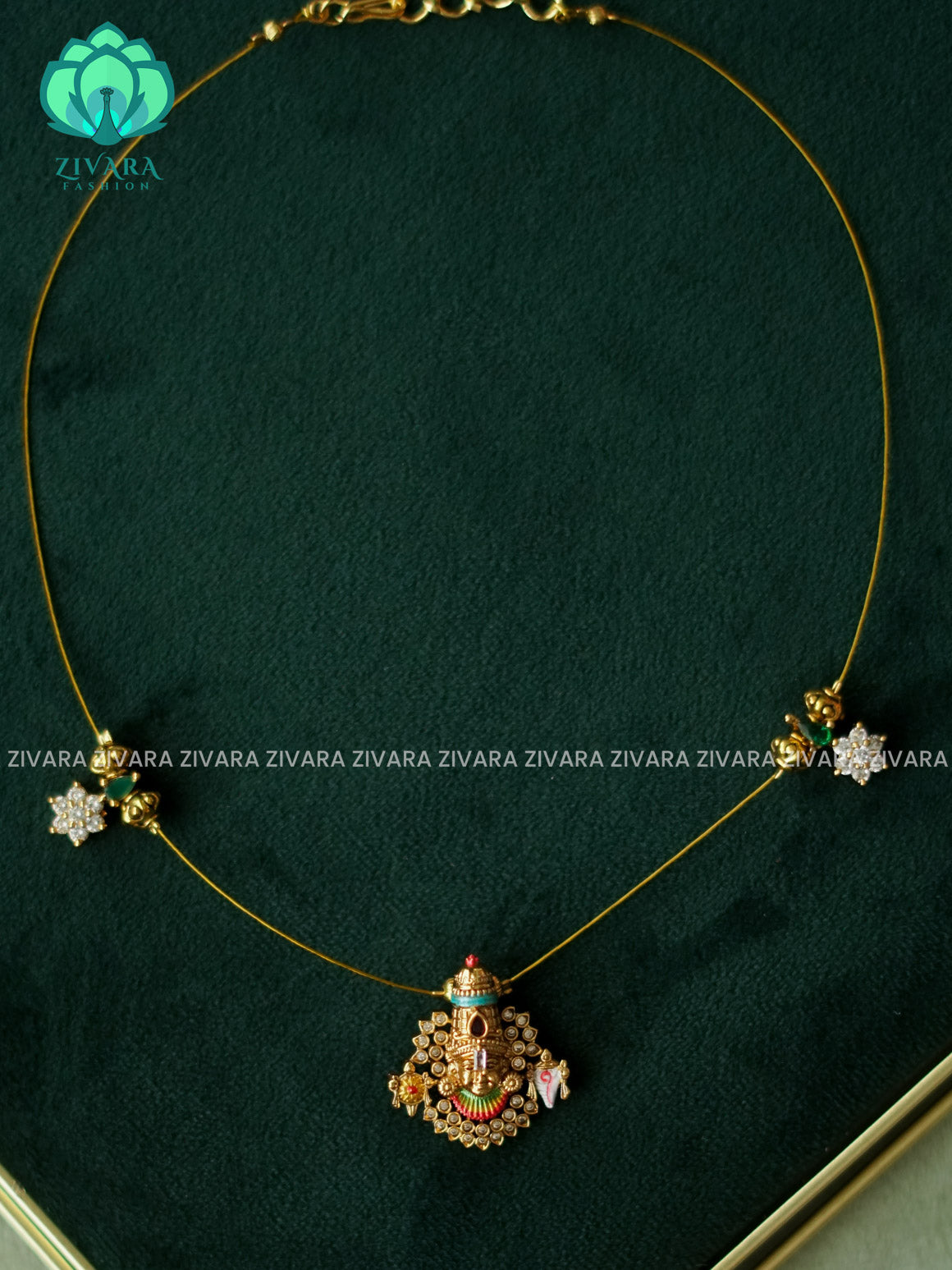 TIRUMAL MADHURYA HANDPAINTED - TEMPLE VINTAGE TAMARA pendant INVISIBLE MINIMAL ELEGANT HANDMADE NECKLACE WITH BRILLIANT FINISH MOTIFS- ZIVARA FASHION