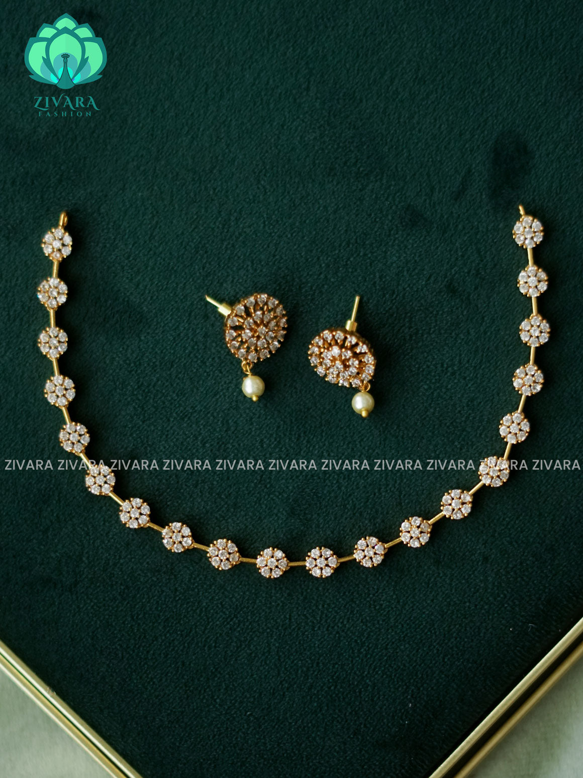 Kids friendly Simple floral white stone neckwear with earrings- Zivara Fashion