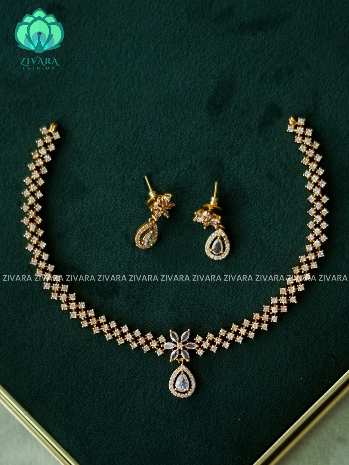 WHITE HOTSELLING TEAR DROP  -PREMIUM SUBTLE GOLD FINISH  stylish and minimal elegant neckwear with earrings- Zivara Fashion