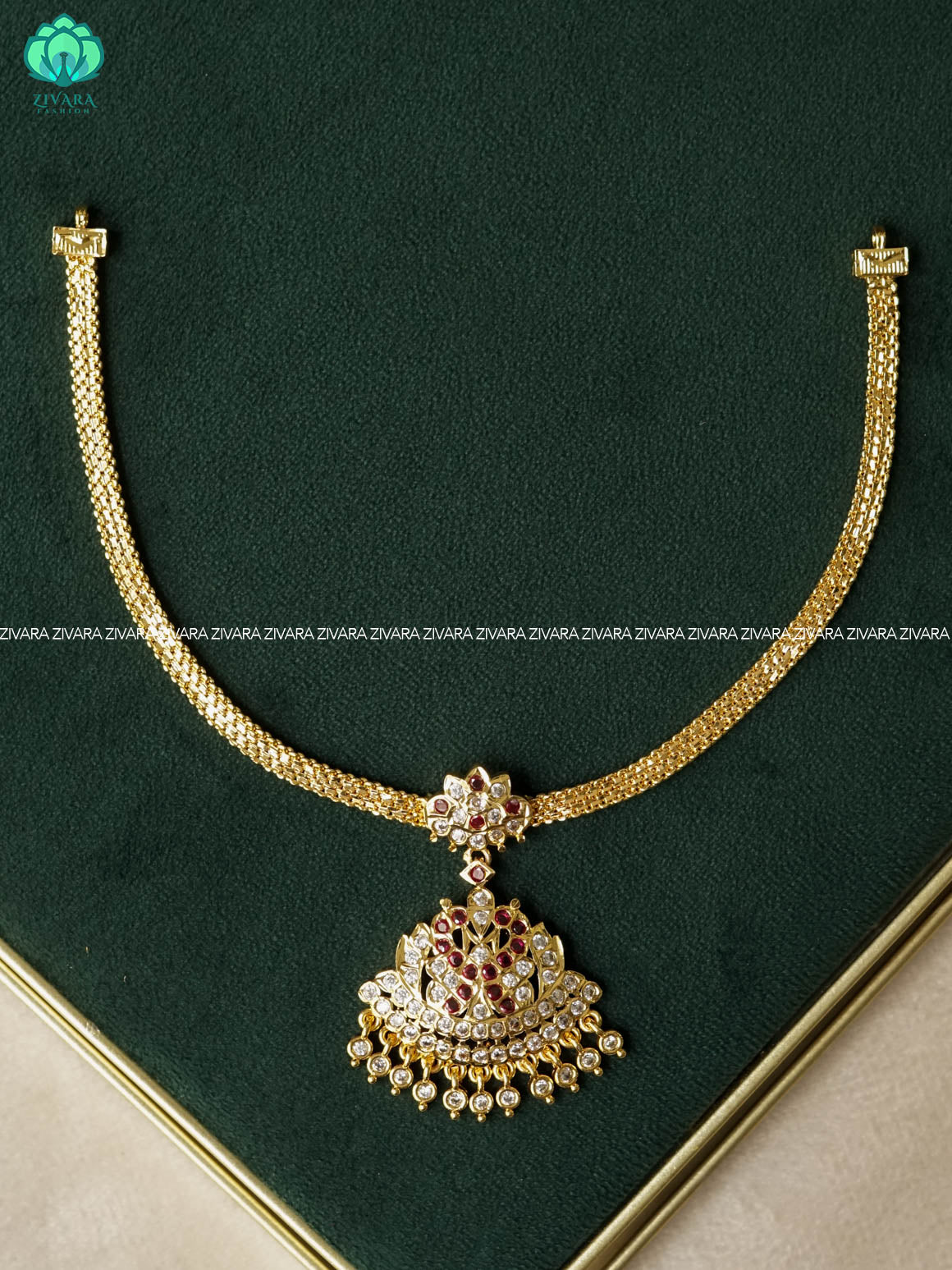 AMBIGAI- PEACOCK  RUBY STONE  MICROGOLD POLISH ATTIGAI - Zivara Fashion- latest jewellery design