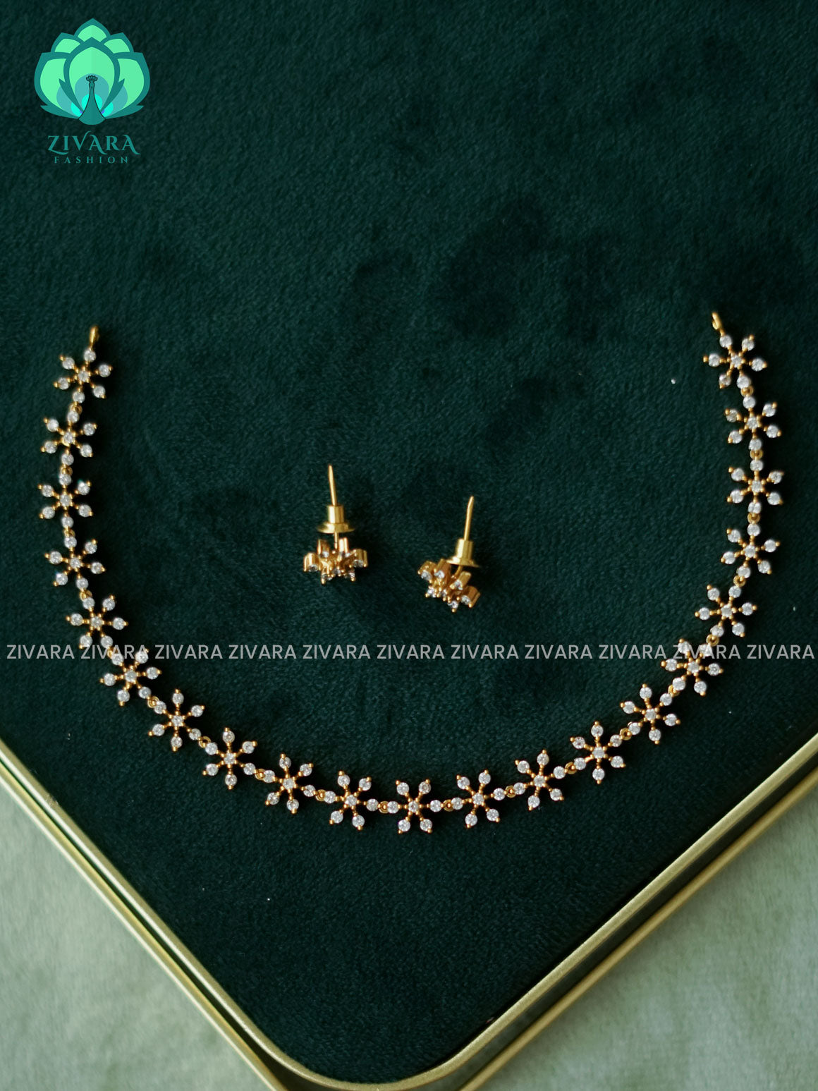 WHITE STONE STAR - dark finish stylish and minimal elegant neckwear with earrings- Zivara Fashion