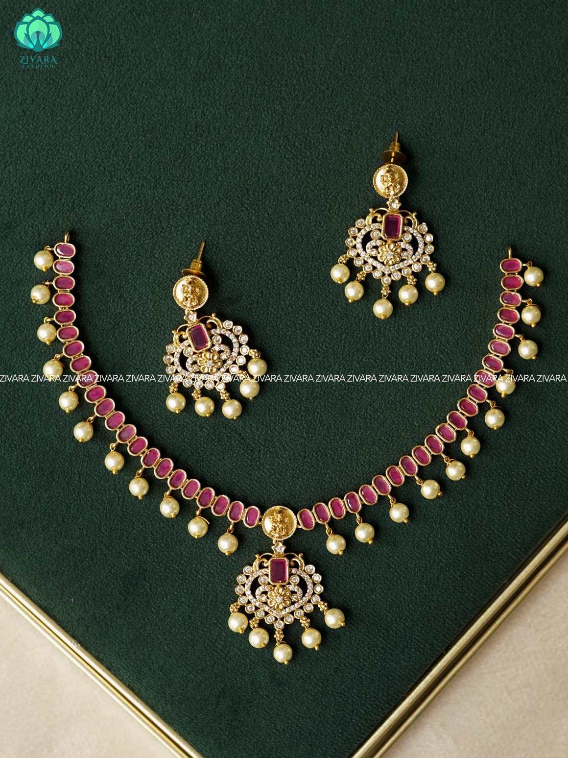 RUBY STONE TEMPLE  NECKWEAR  -Traditional south indian premium neckwear with earrings- Zivara Fashion- latest jewellery design