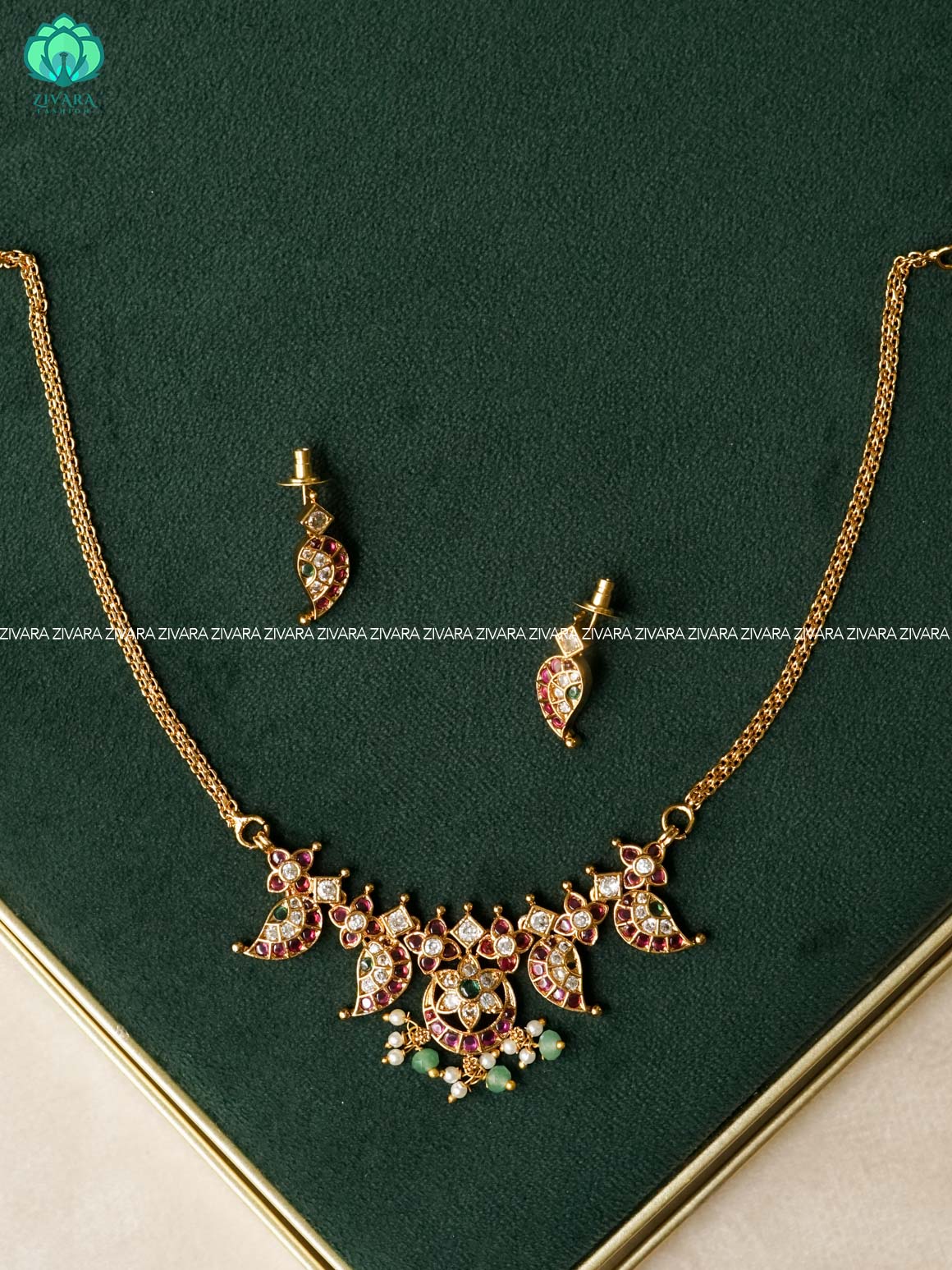 MANGO MOTIF -Traditional south indian premium neckwear with studs - Zivara Fashion- latest jewellery design