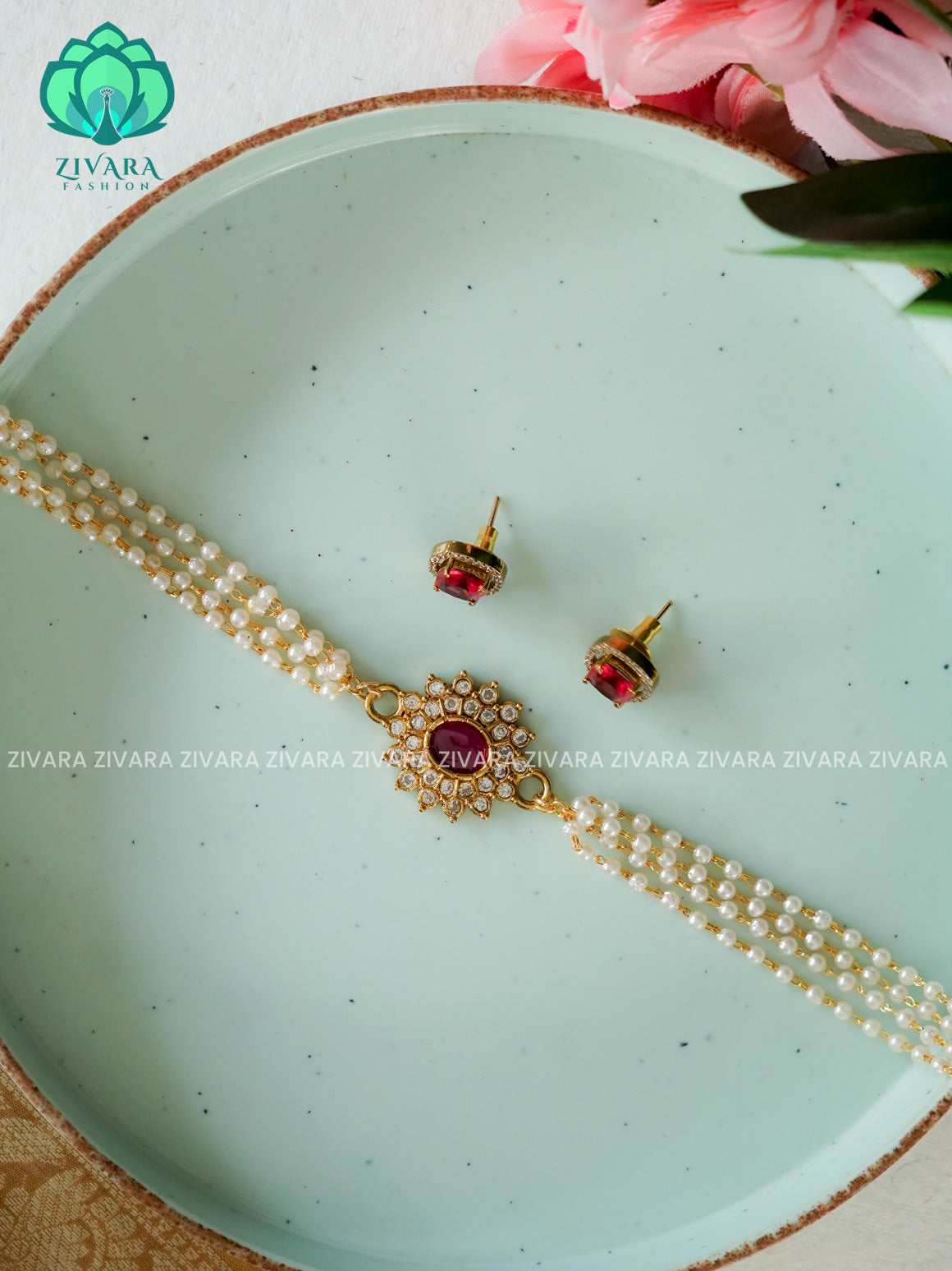 RUBY HANDMADE OVAL PEARL NECKSET - HANDMADE COLLECTION WITH EARRINGS- LATEST JEWELLERY COLLECTION