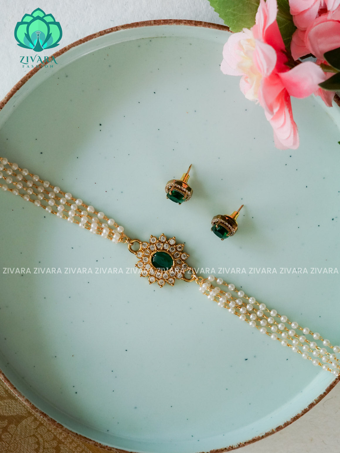 GREEN HANDMADE OVAL PEARL NECKSET - HANDMADE COLLECTION WITH EARRINGS- LATEST JEWELLERY COLLECTION
