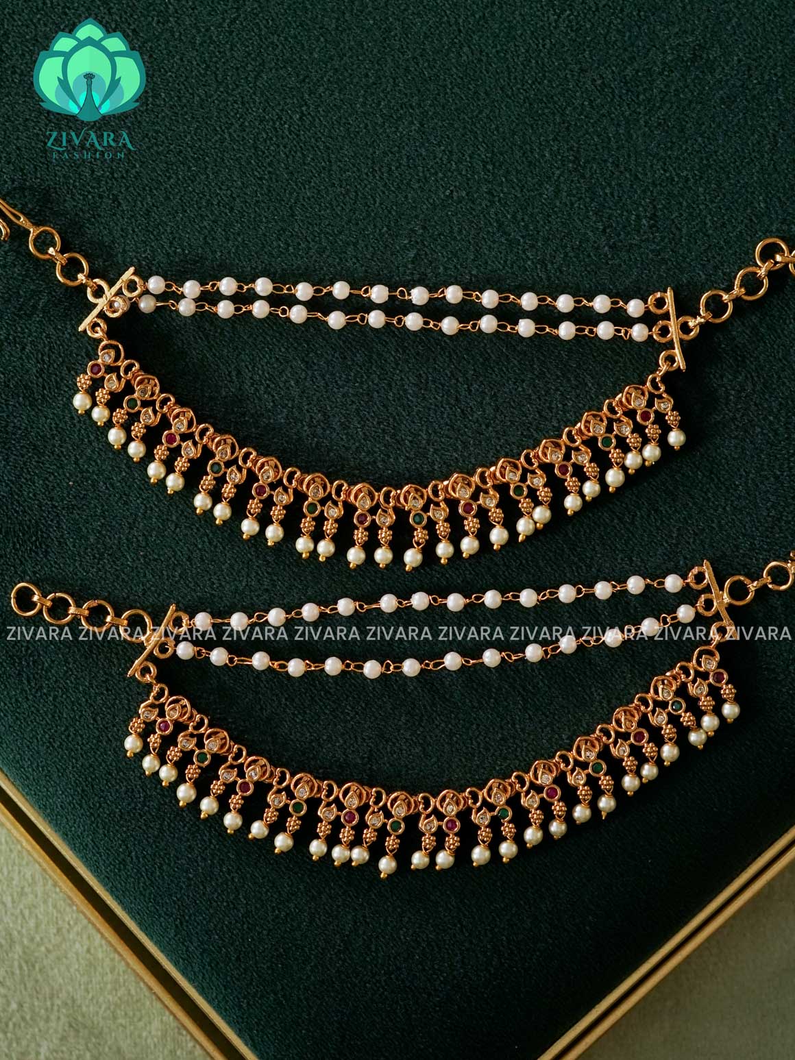 3 layer  MATTE FINISH  earchains/maatals- bridal accessory- zivara fashion-latest jewellery collection