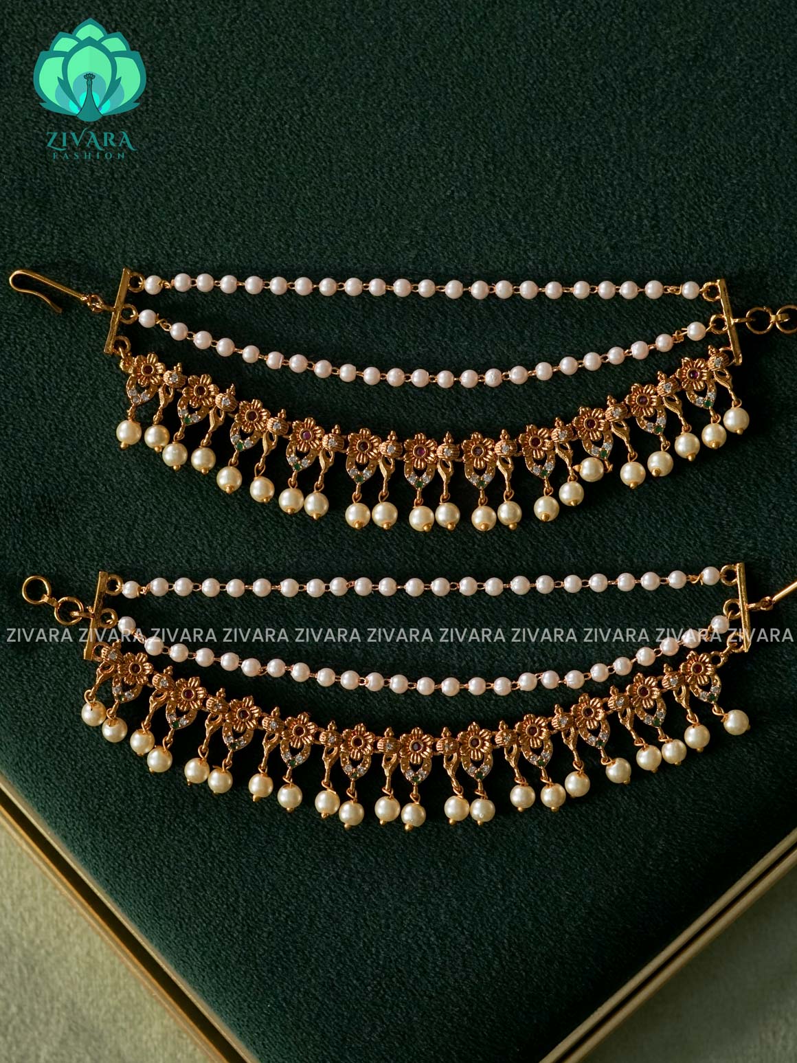 3 layer PEACOCK MATTE FINISH  earchains/maatals- bridal accessory- zivara fashion-latest jewellery collection