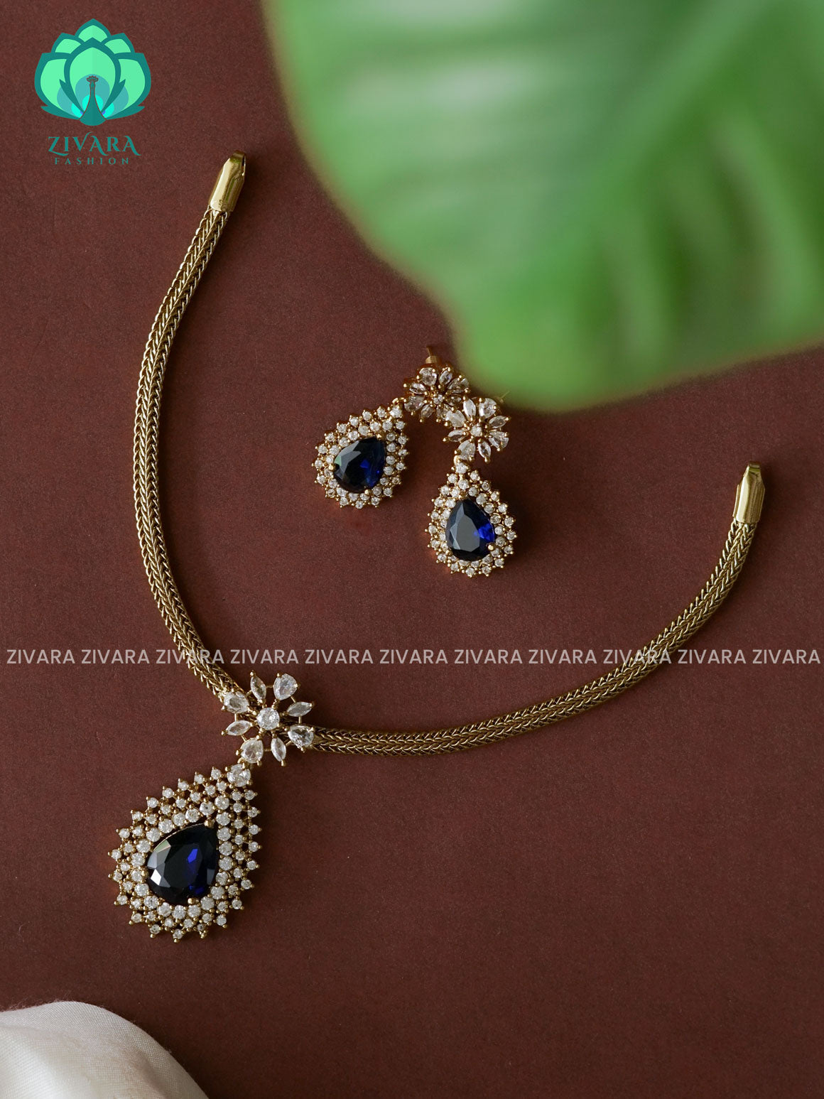 BLUE BIG TEAR PENDANT KIDS FRIENDLY GREEN PENDANT WITH FLEXIBLE CHAIN   -  Traditional south indian premium neckwear with earrings- Zivara Fashion- latest jewellery design