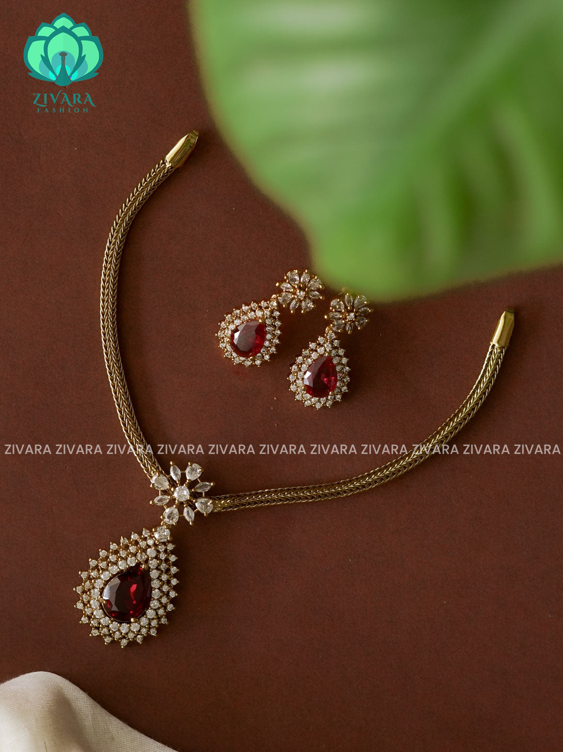 RUBY  BIG TEAR PENDANT KIDS FRIENDLY GREEN PENDANT WITH FLEXIBLE CHAIN   -  Traditional south indian premium neckwear with earrings- Zivara Fashion- latest jewellery design