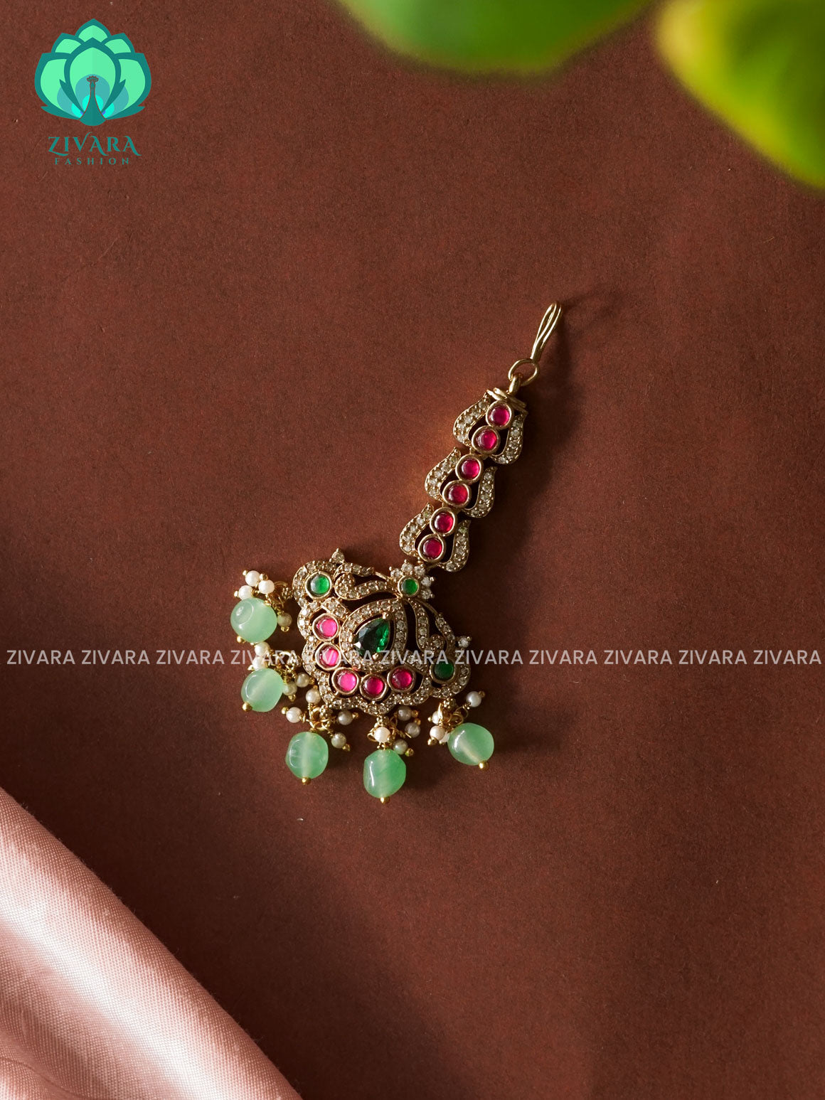 JADAU GREEN BEADS  - Bridal maang tikka, chutti- bridal head accessory- latest bridal collection - Zivara fashion