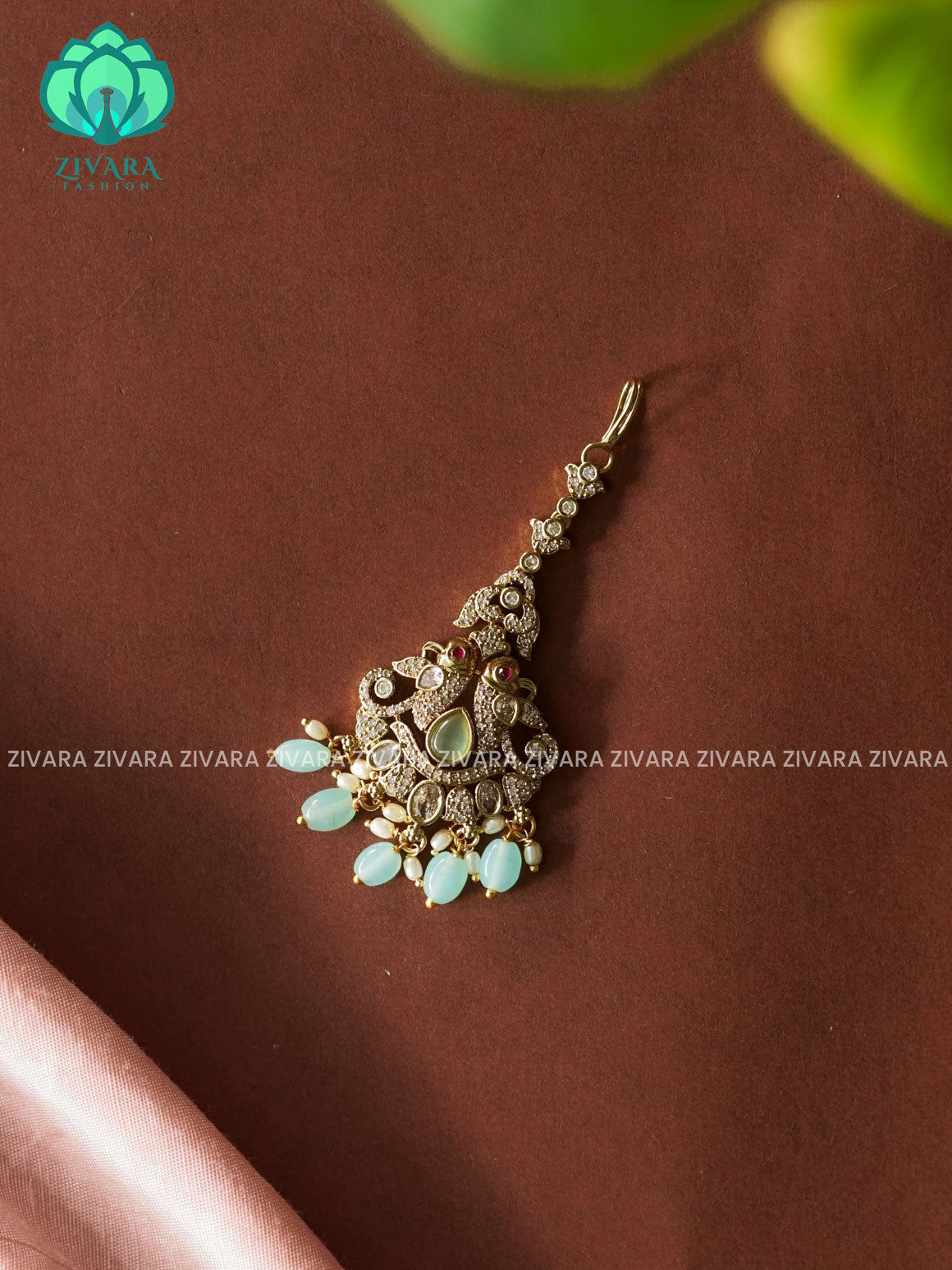 PASTEL GREEN - Victoria dark polish - Bridal maang tikka, chutti- bridal head accessory- latest bridal collection - Zivara fashion