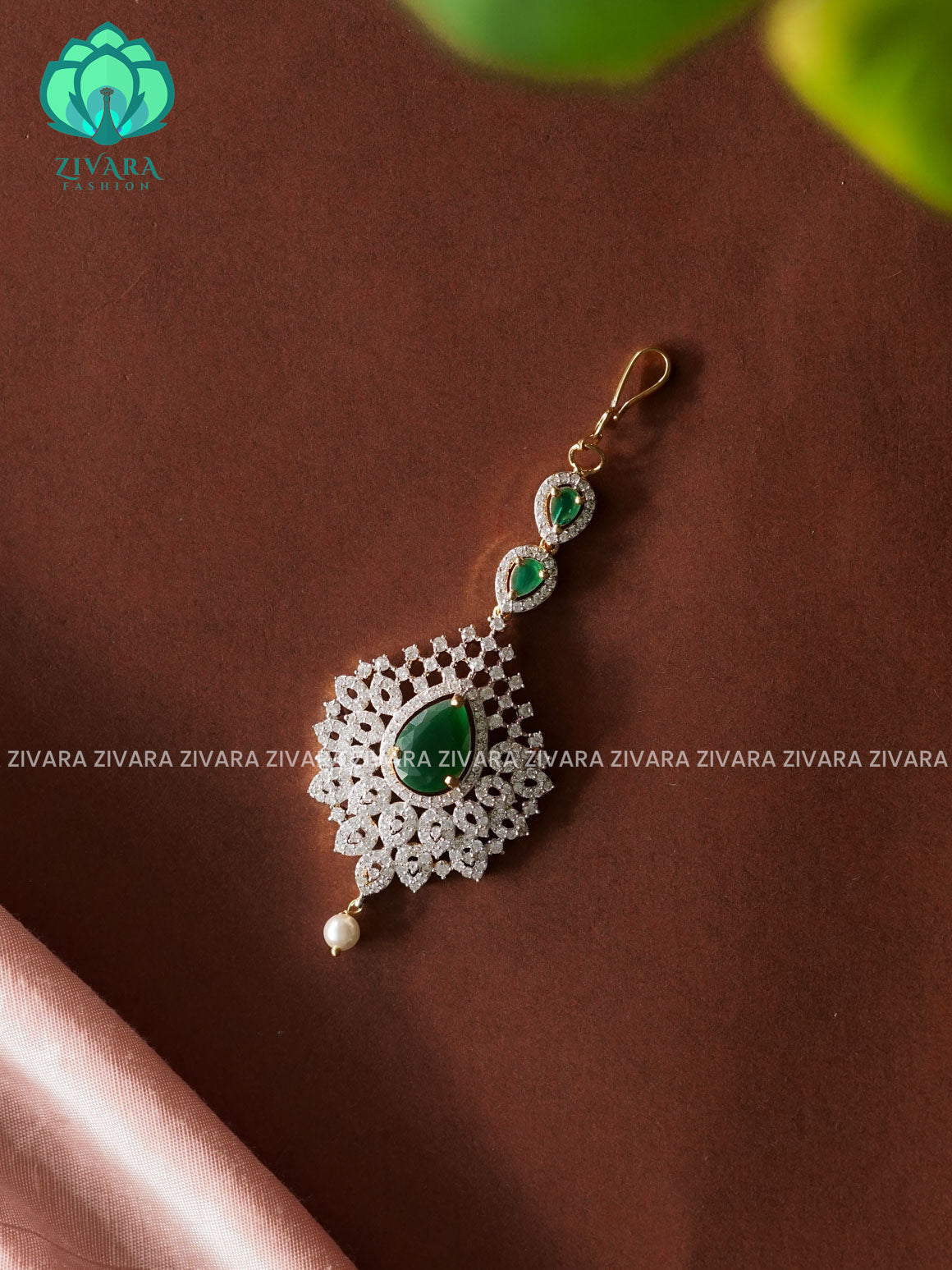 AD Green  - Bridal maang tikka, chutti- bridal head accessory- latest bridal collection - Zivara fashion