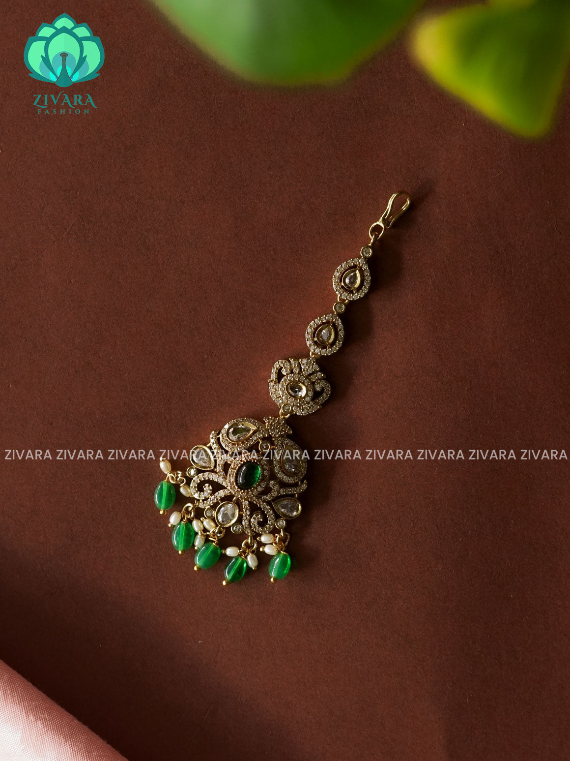 GREEN-Victoria dark polish - Bridal maang tikka, chutti- bridal head accessory- latest bridal collection - Zivara fashion