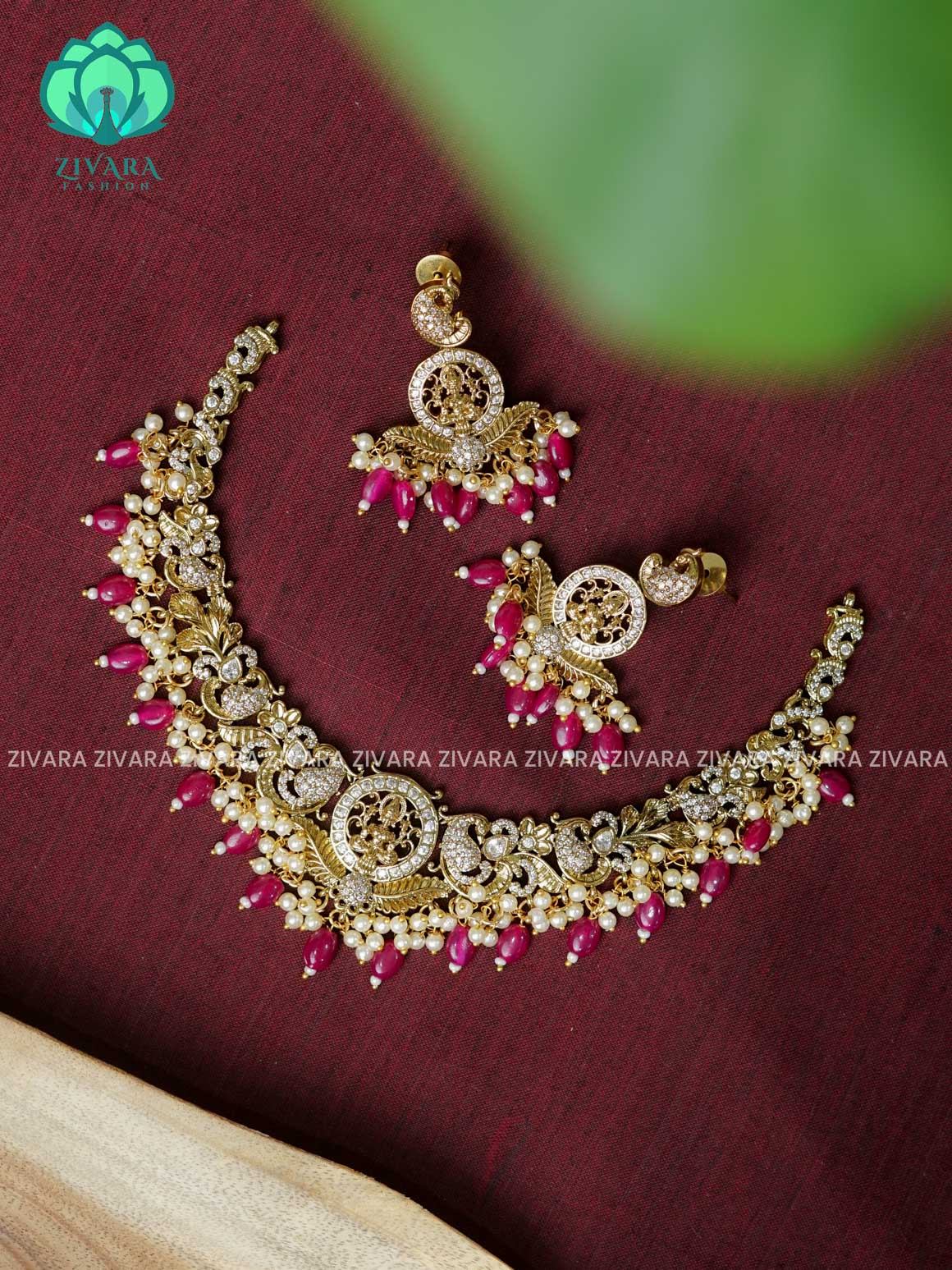 RUBY- Bridal temple -Traditional south indian premium neckwear with earrings- Zivara Fashion- latest jewellery design.