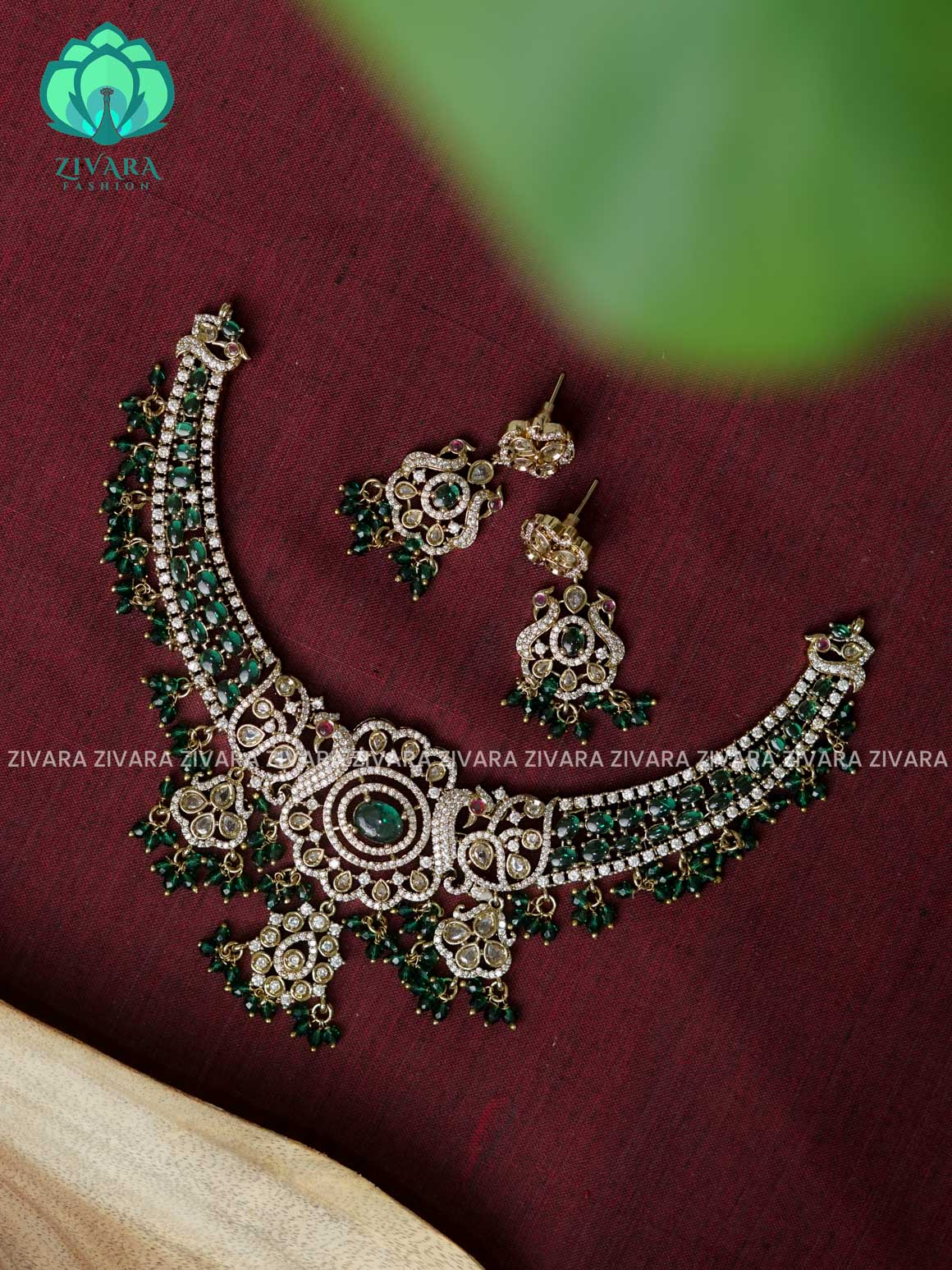 GREEN- BRIDAL BRIGHT HASLI - Ultra premium victoria finish polish trending neckwear collection- bridal collection- Zivara Fashion