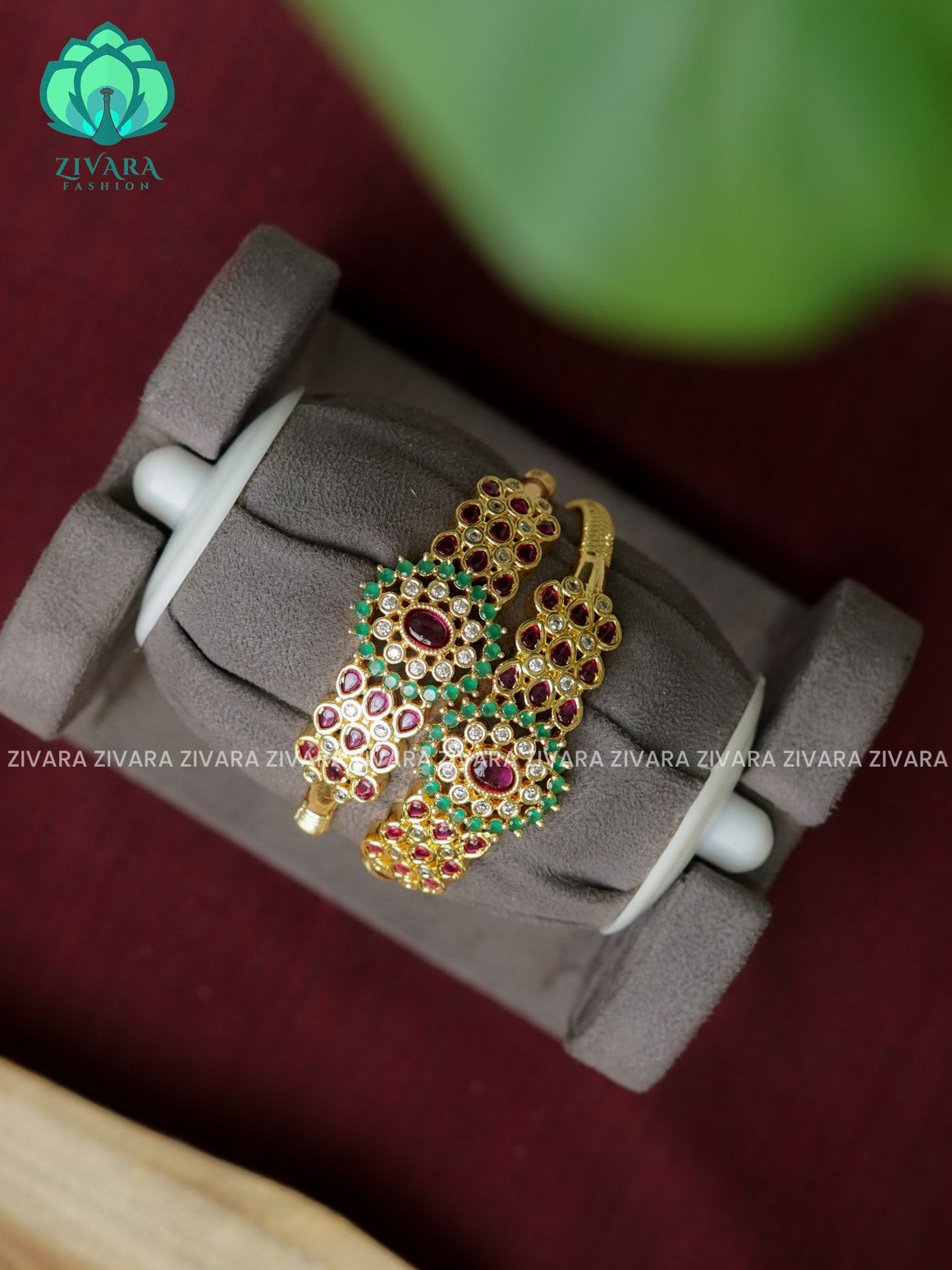 2 piece CZ matte polish designer bangles with cz stones-latest bangles collection