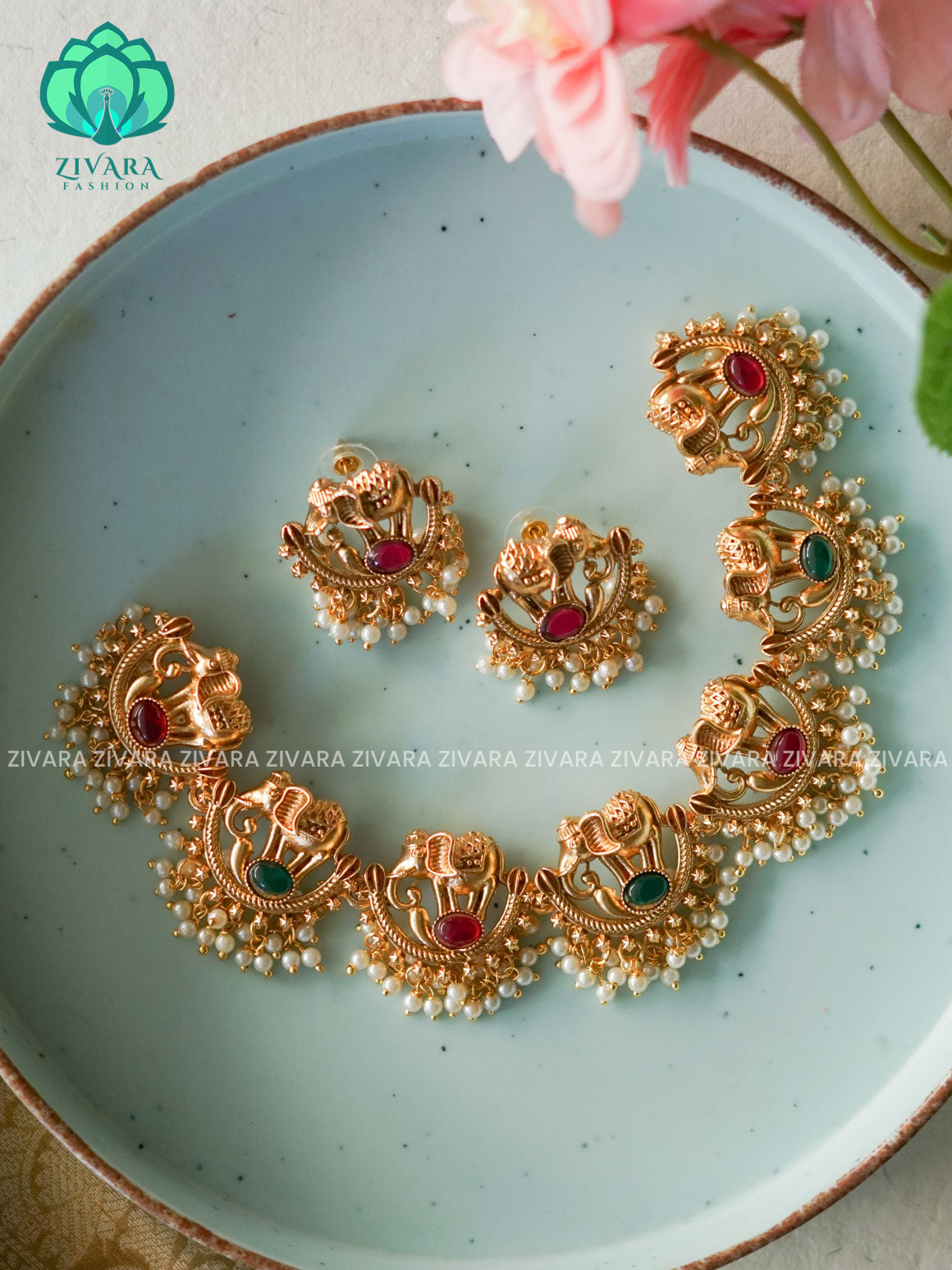 ELEPHANT  NORMAL MATTE neckwear with earrings- Zivara Fashion- latest jewellery design